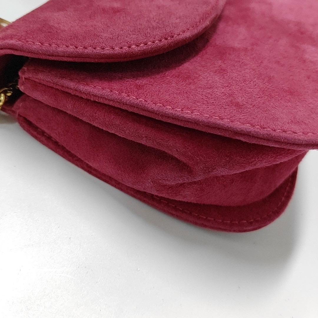 Gucci Bamboo 1947 Night Super Mini Pink Suede Evening Bag with Chain For Sale 9