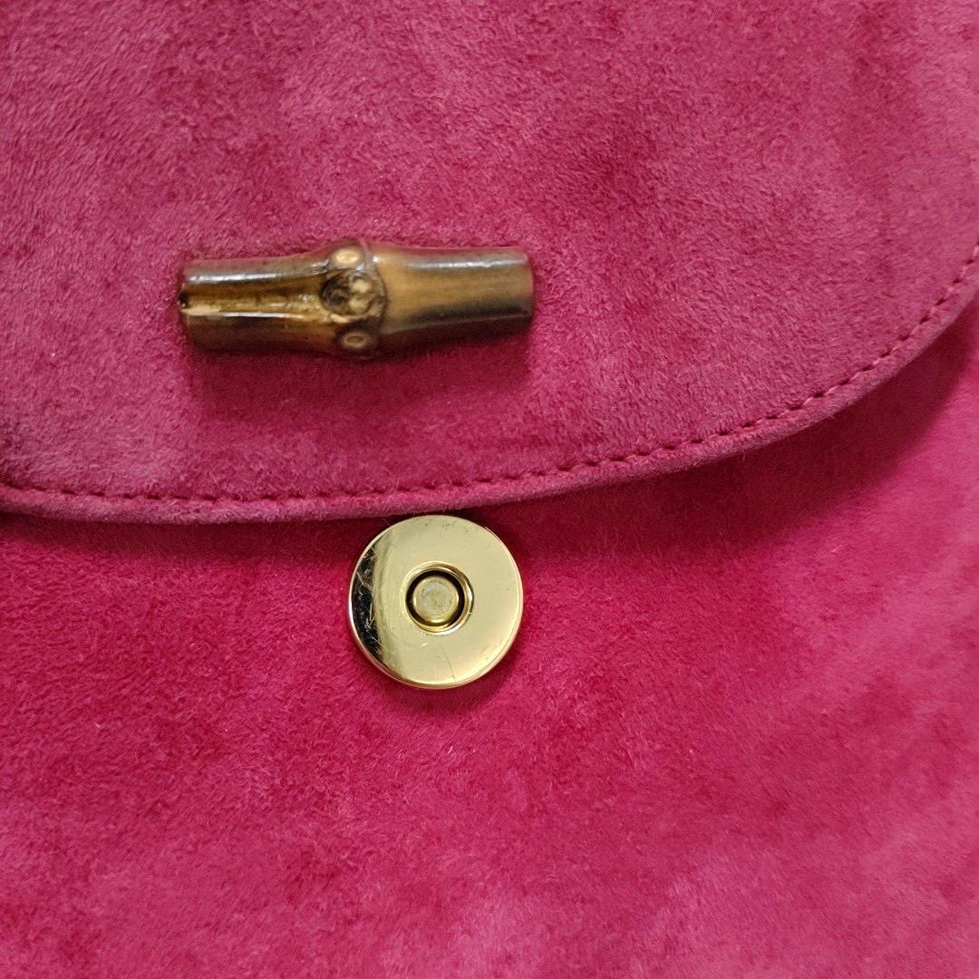 Gucci Bamboo 1947 Night Super Mini Pink Suede Evening Bag with Chain For Sale 2