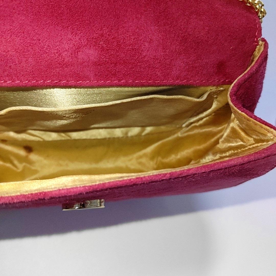 Gucci Bamboo 1947 Night Super Mini Pink Suede Evening Bag with Chain For Sale 3