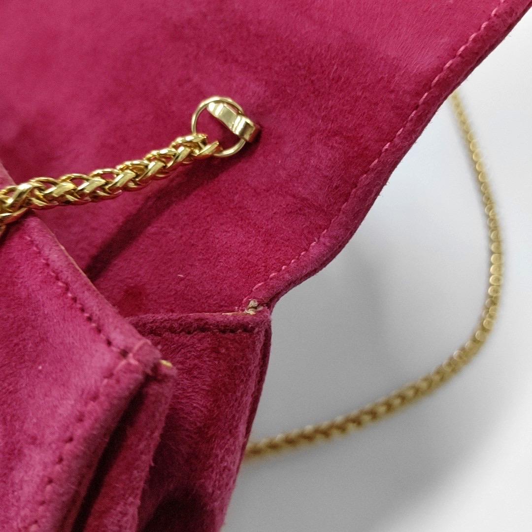 Gucci Bamboo 1947 Night Super Mini Pink Suede Evening Bag with Chain For Sale 4