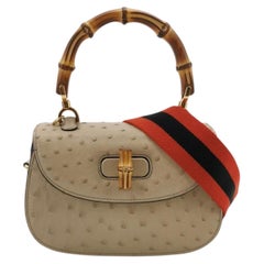 Gucci Bamboo 1947 Ostrich Leather Small Dark Beige With Strap