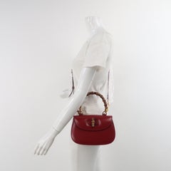 Gucci Bamboo 1947 Small Ancora Red Burgundy Calfskin Leather Top Handle Bag