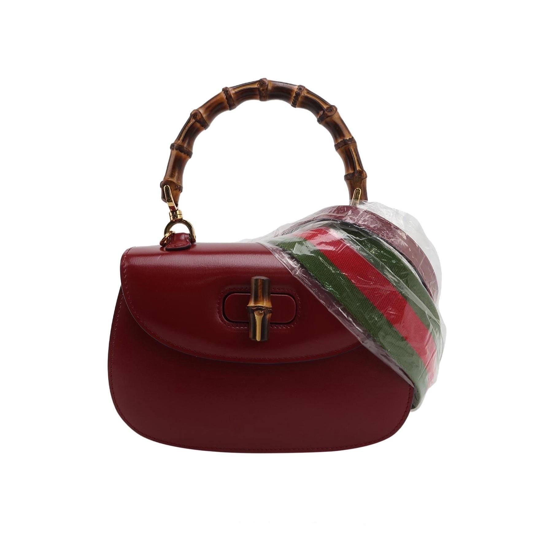 Gucci Bamboo 1947 Borsa piccola Ancora in pelle di vitello rosso borgogna con manico superiore