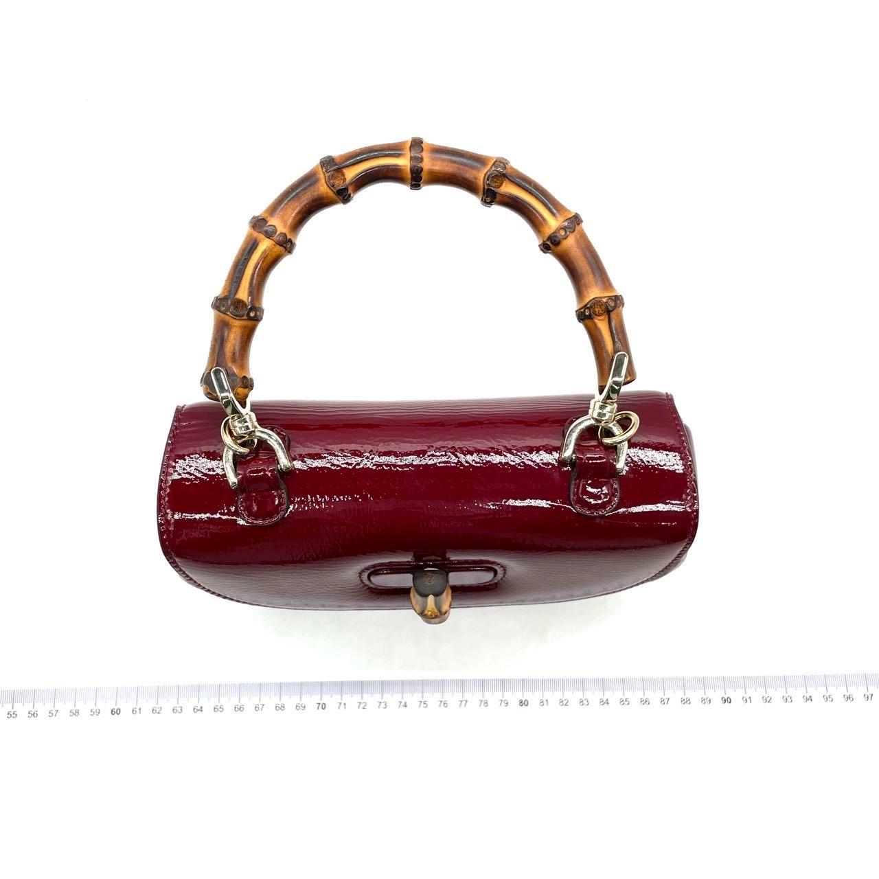 Rouge Gucci Bamboo 1947 Small Ancora Red Burgundy Patent Leather Top Handle Bag en vente
