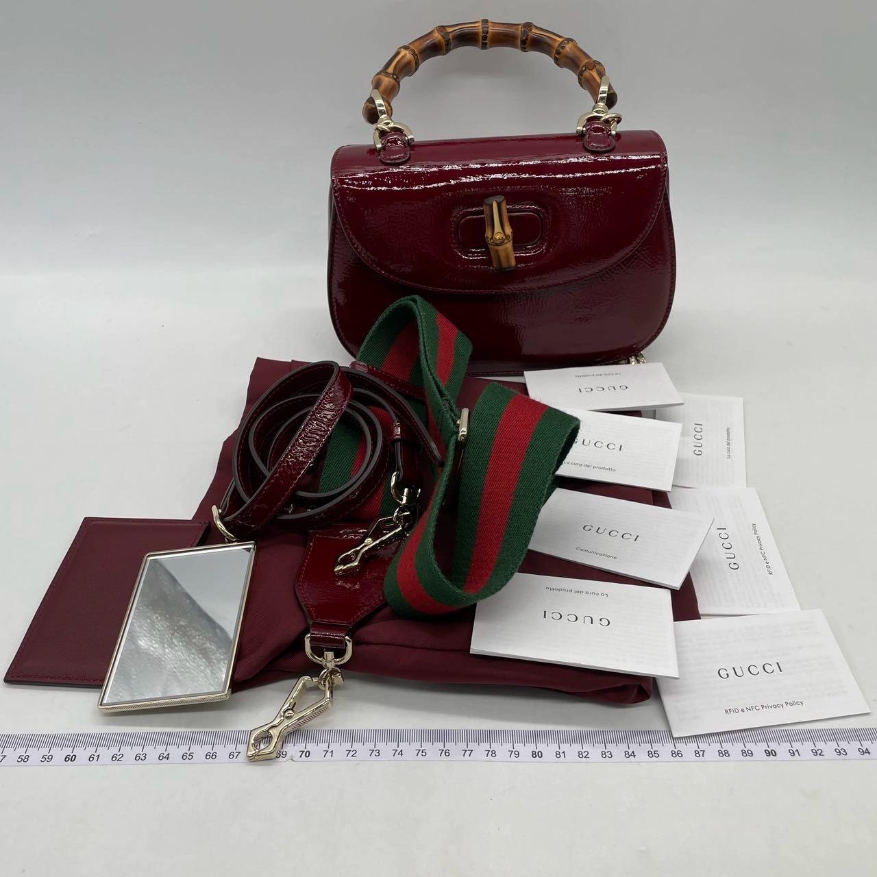 Gucci Bamboo 1947 Small Ancora Red Burgundy Patent Leather Top Handle Bag Pour femmes en vente