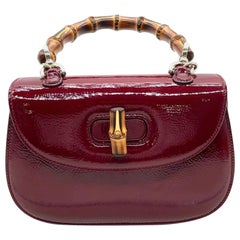 Gucci Bamboo 1947 Piccola Ancora Rosso Borgogna Borsa con manico superiore in pelle verniciata