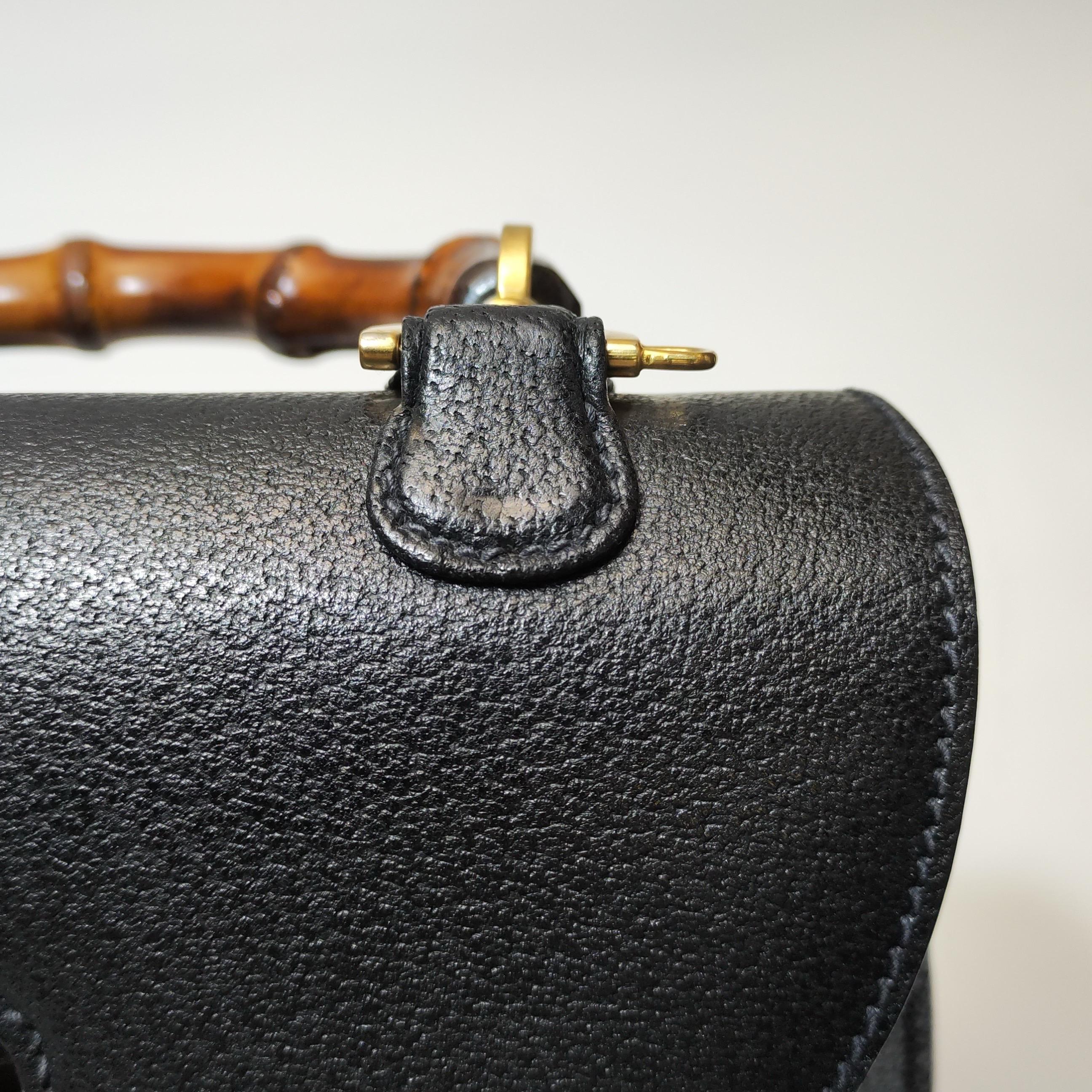 Gucci Bamboo 1947 Small Black Grained Leather Top Handle Bag For Sale 13