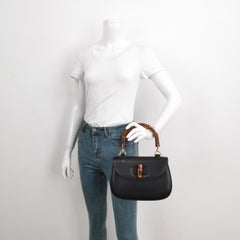 Gucci Bamboo 1947 Small Black Grained Leather Top Handle Bag