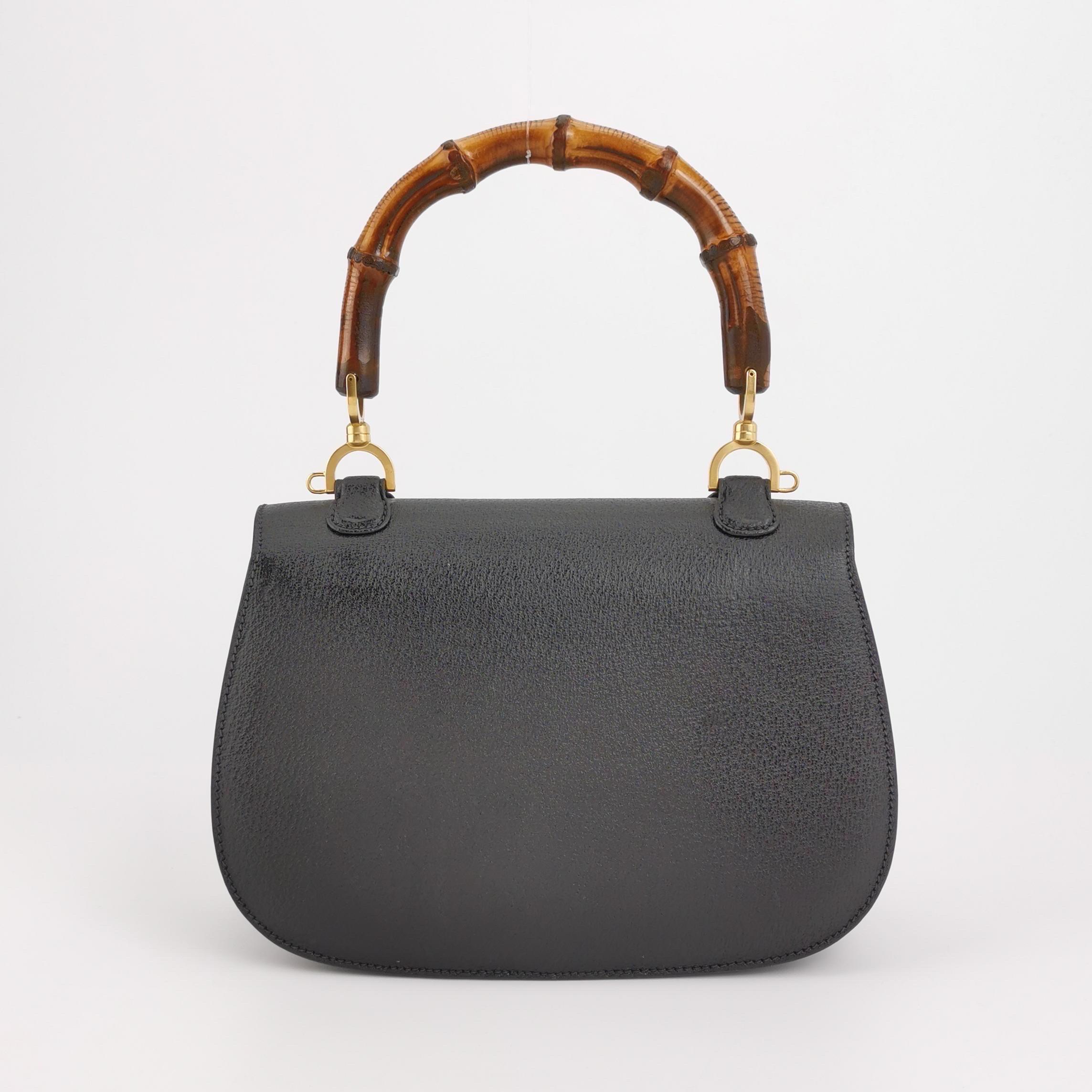 Gucci Bamboo 1947 Small Black Grained Leather Top Handle Bag In Good Condition For Sale In AUBERVILLIERS, FR
