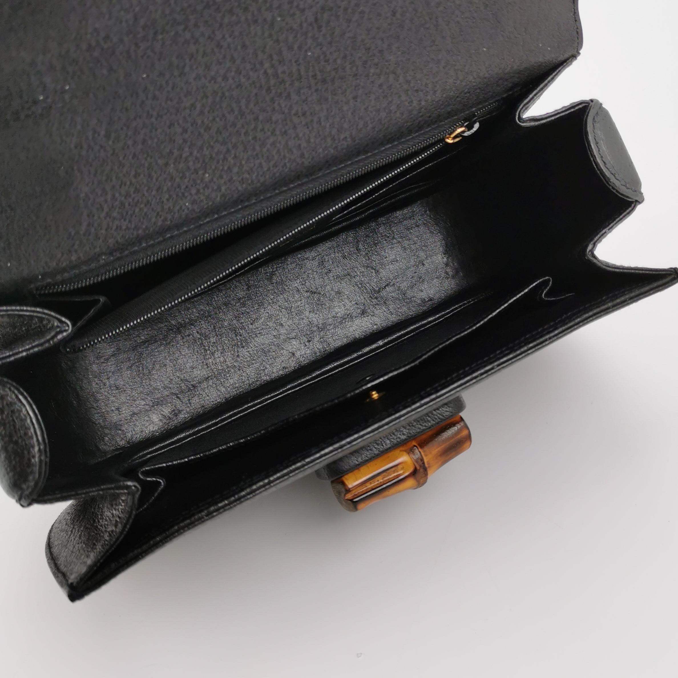 Gucci Bamboo 1947 Small Black Grained Leather Top Handle Bag For Sale 1