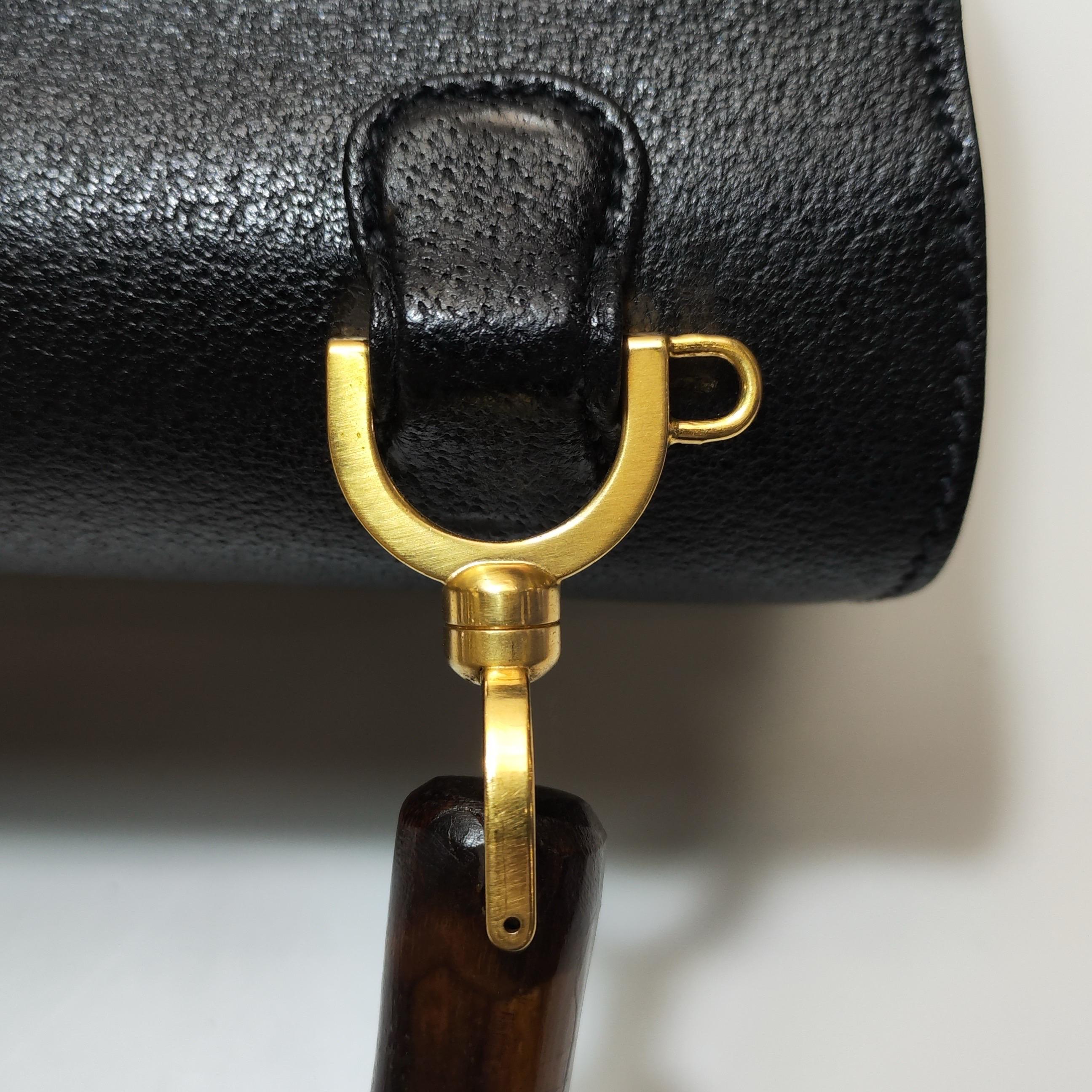Gucci Bamboo 1947 Small Black Grained Leather Top Handle Bag For Sale 5