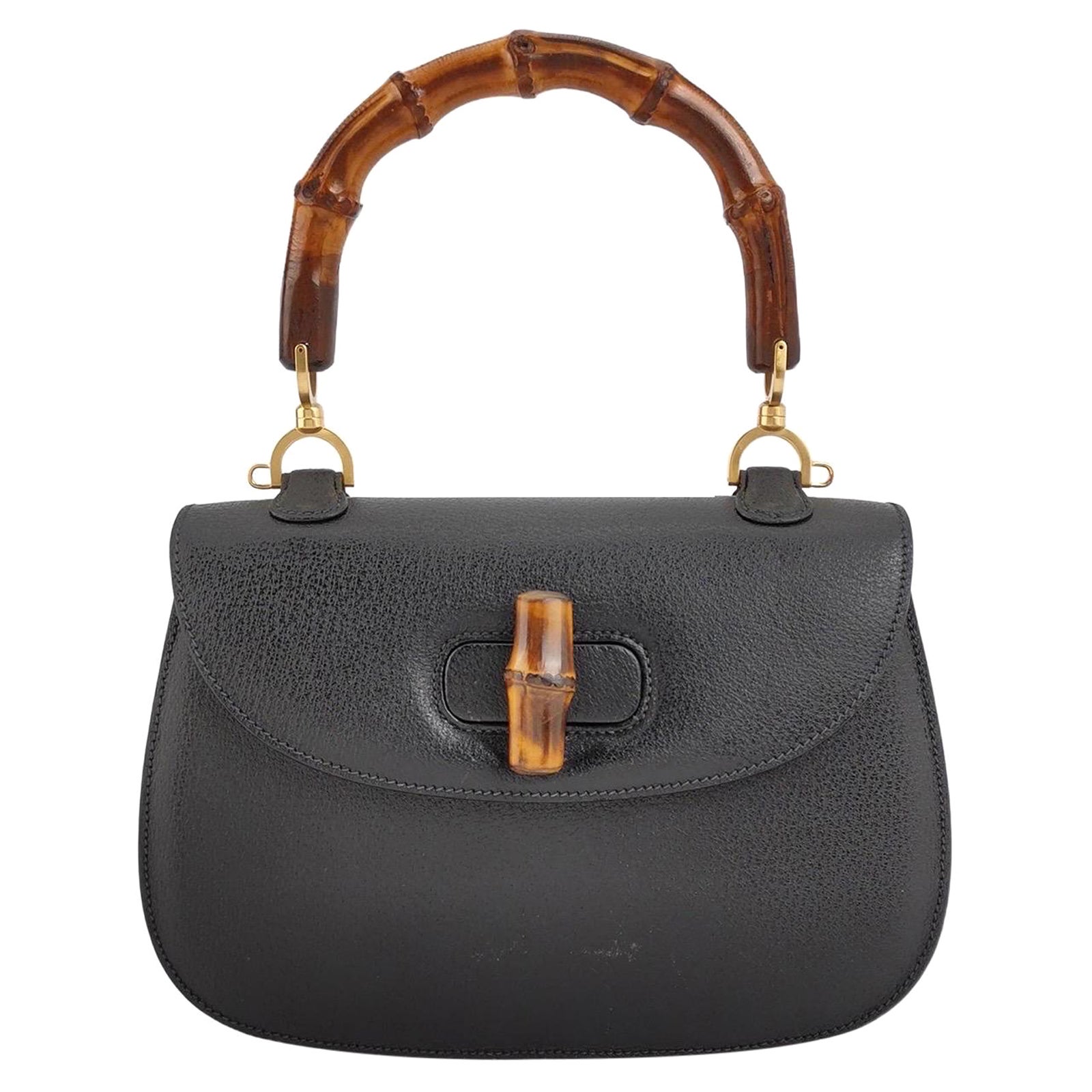 Gucci Bamboo 1947 Bolso pequeño de asa superior de piel granulada negra