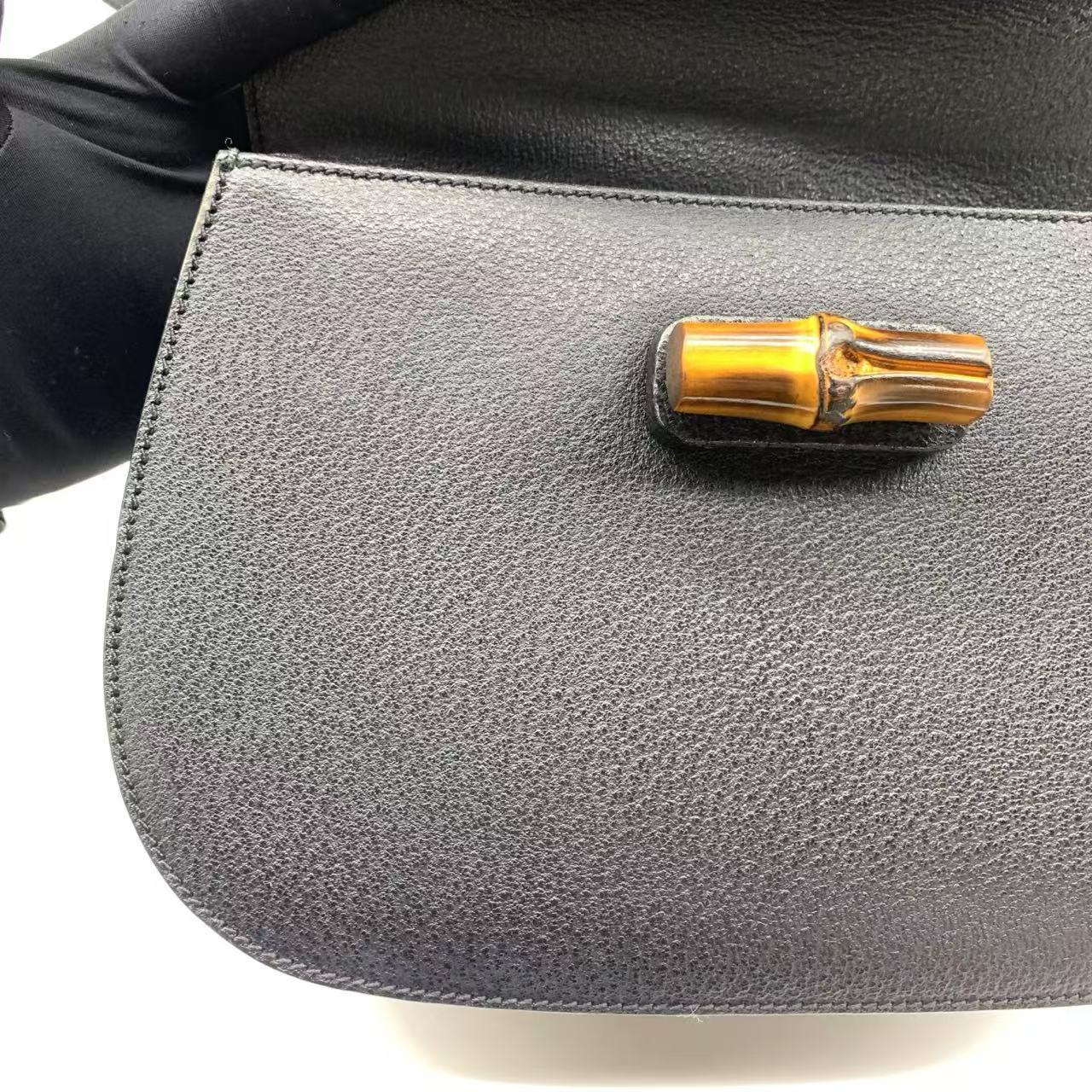 Gucci Bamboo 1947 Top Handle Bag Leather Medium Black For Sale 6
