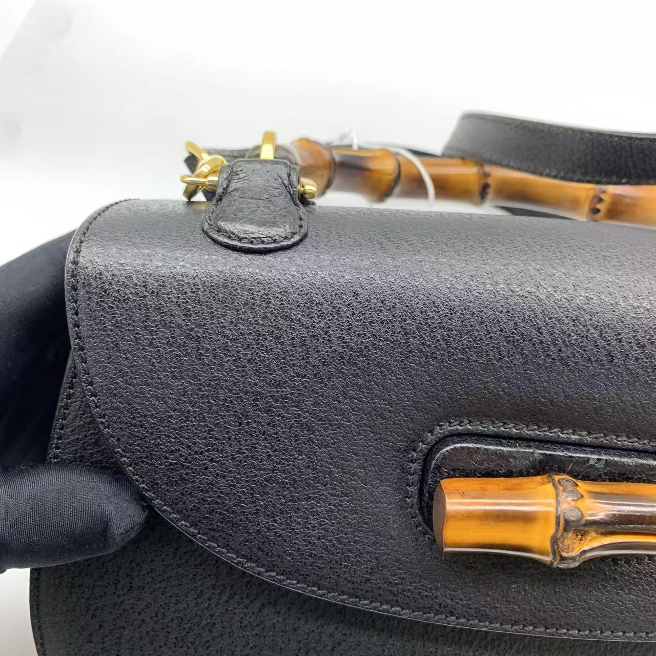 Gucci Bamboo 1947 Top Handle Bag Leather Medium Black For Sale 7