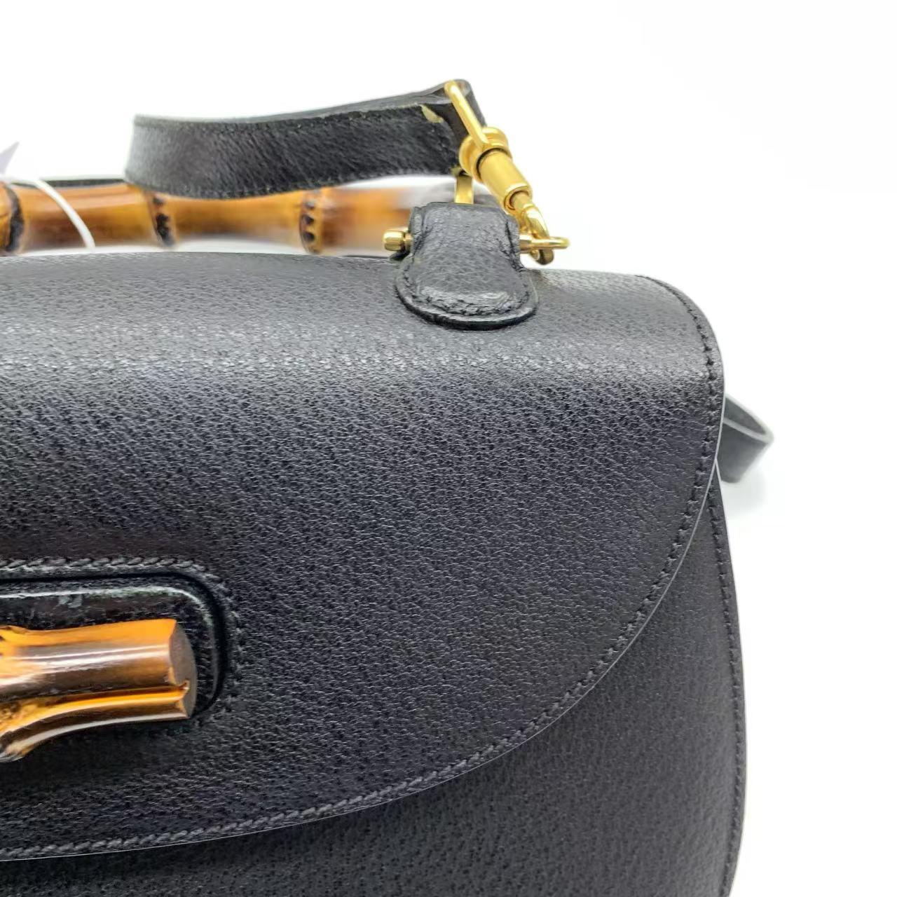 Gucci Bamboo 1947 Top Handle Bag Leather Medium Black For Sale 8