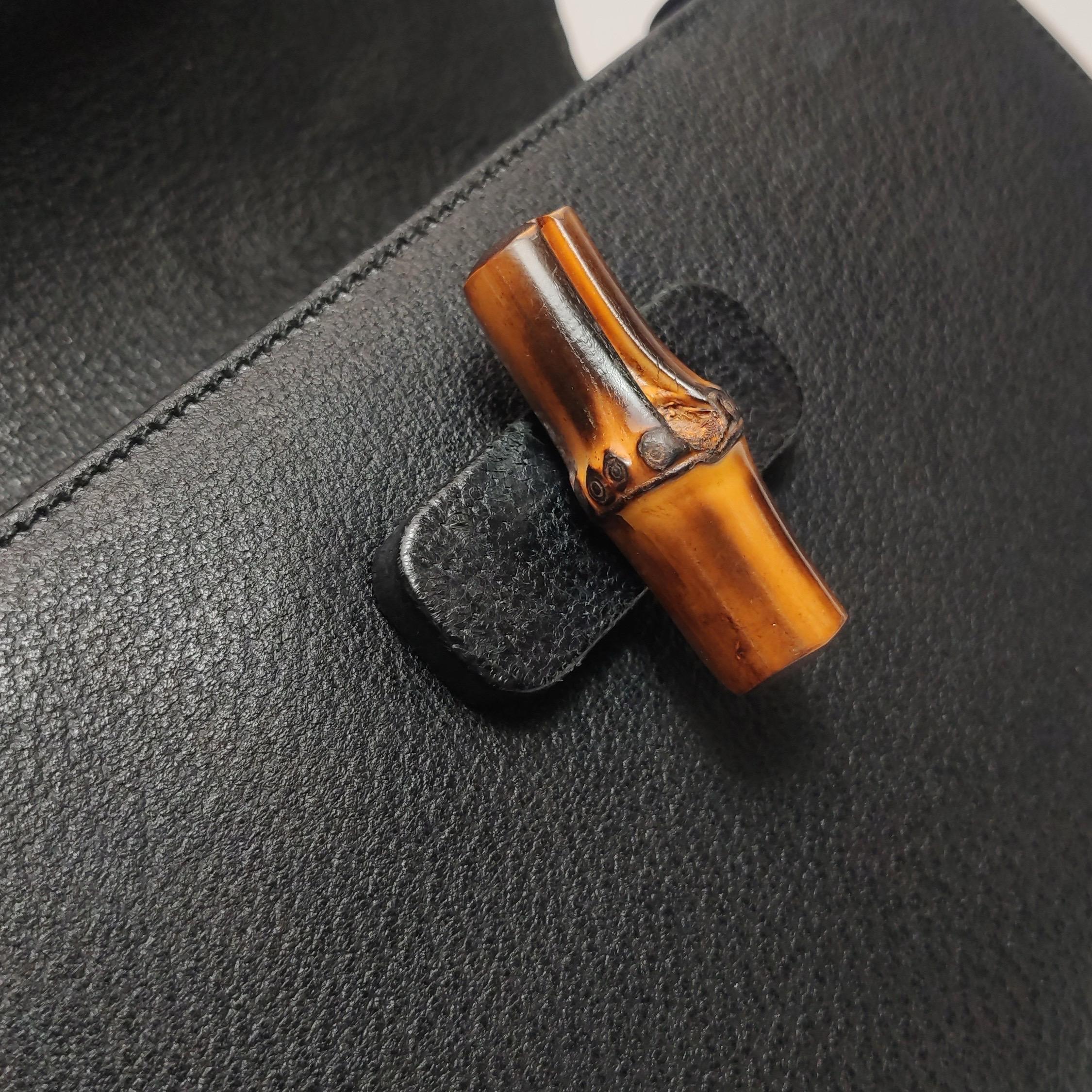 Gucci Bamboo 1947 Borsa a manico alto in pelle media nera in vendita 7