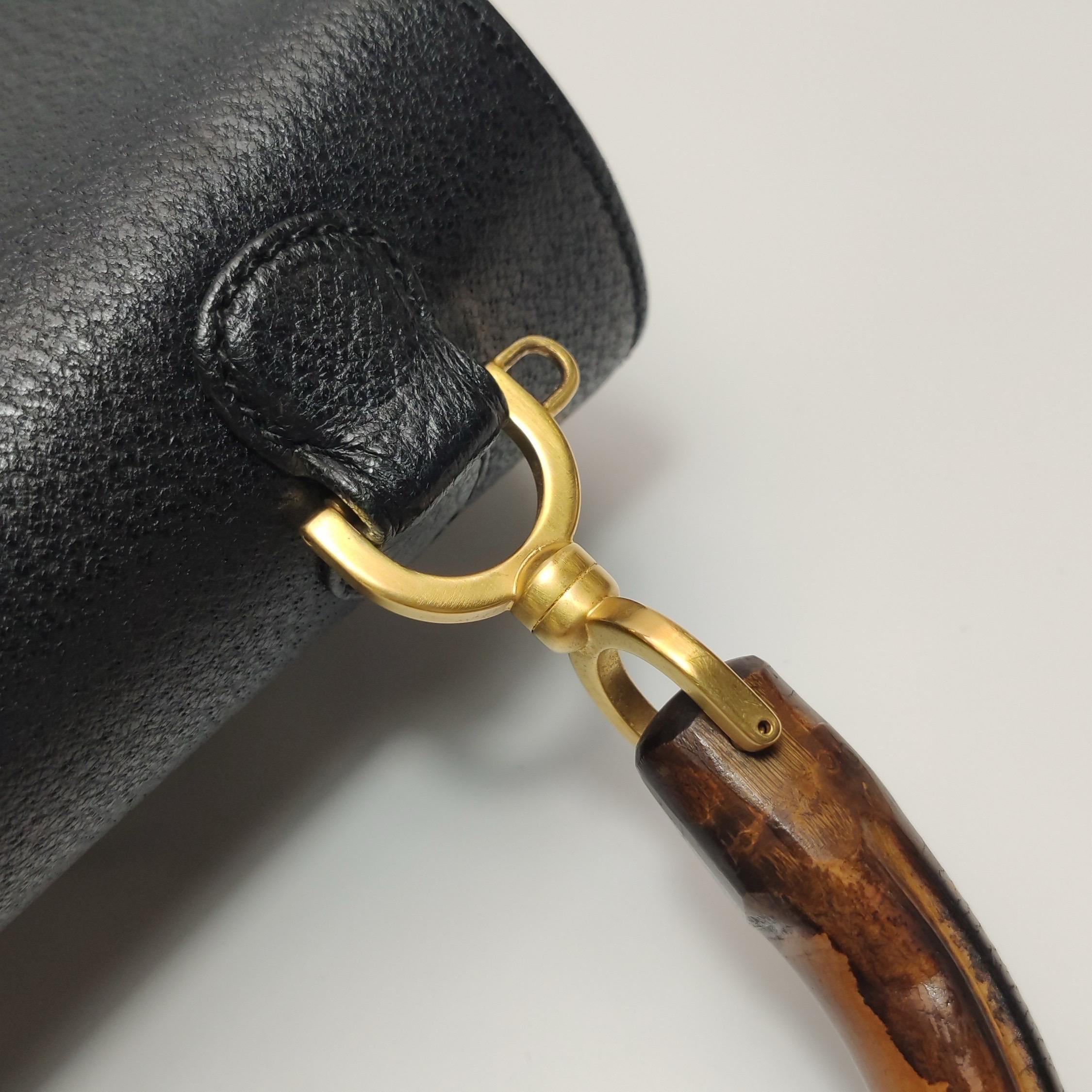 Gucci Bamboo 1947 Borsa a manico alto in pelle media nera in vendita 8