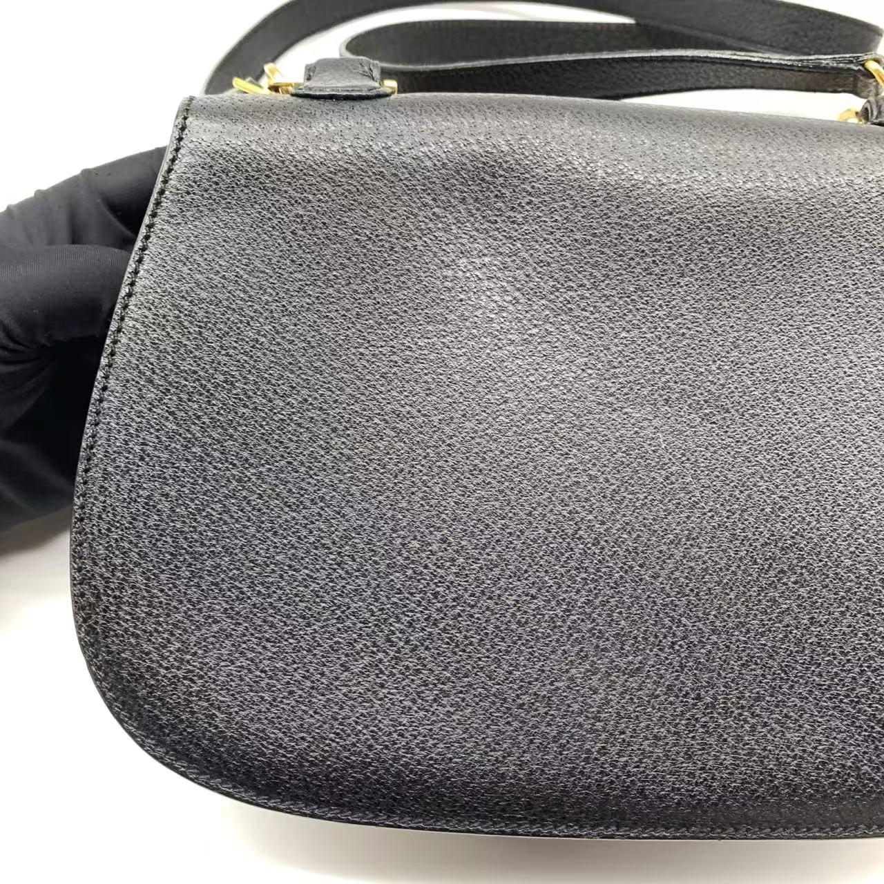 Gucci Bamboo 1947 Top Handle Bag Leather Medium Black For Sale 13