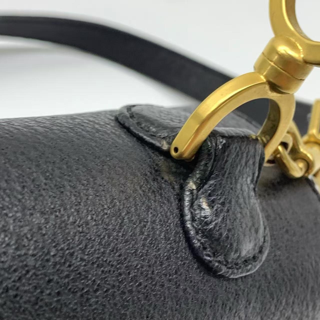 Gucci Bamboo 1947 Top Handle Bag Leather Medium Black For Sale 14