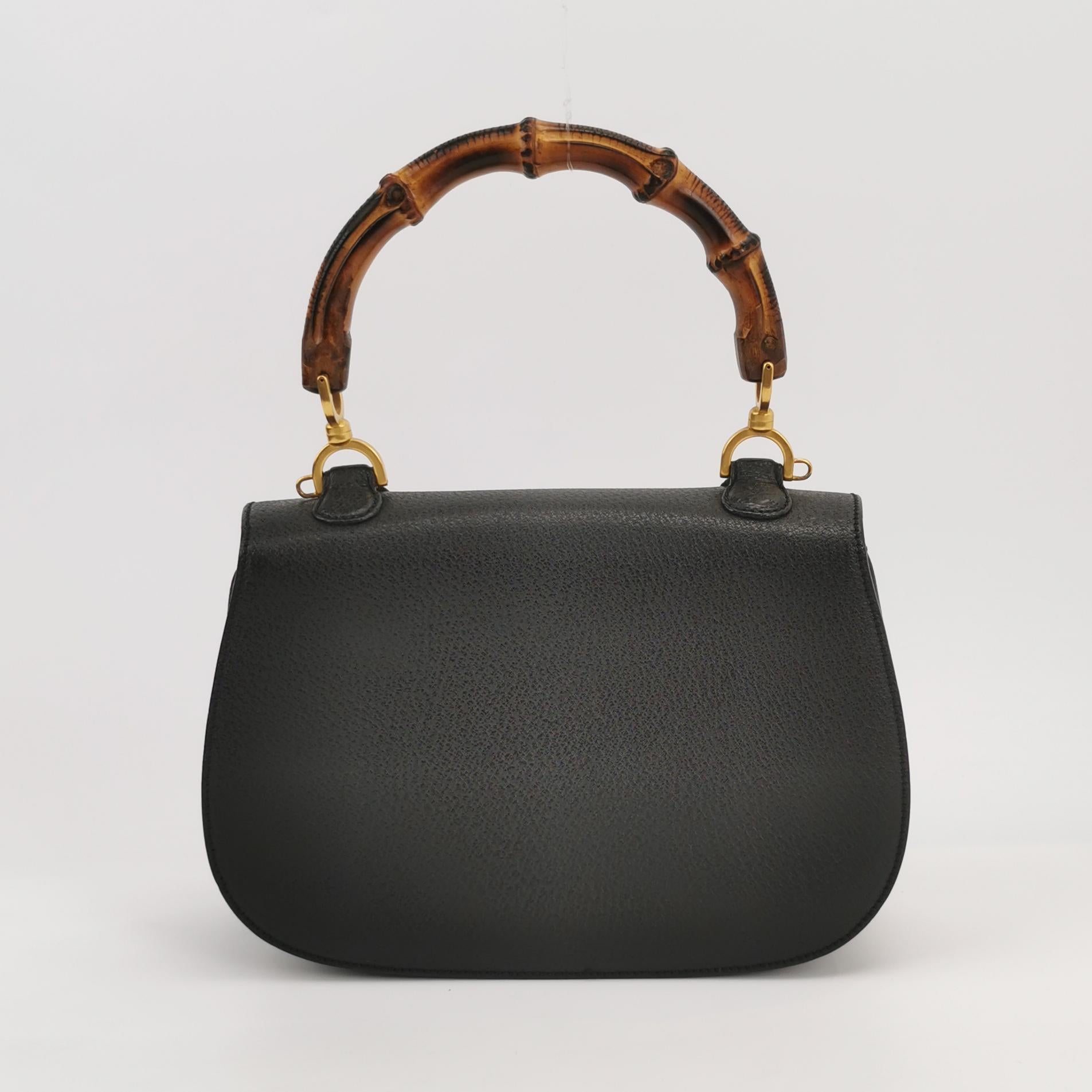 Donna Gucci Bamboo 1947 Borsa a manico alto in pelle media nera in vendita