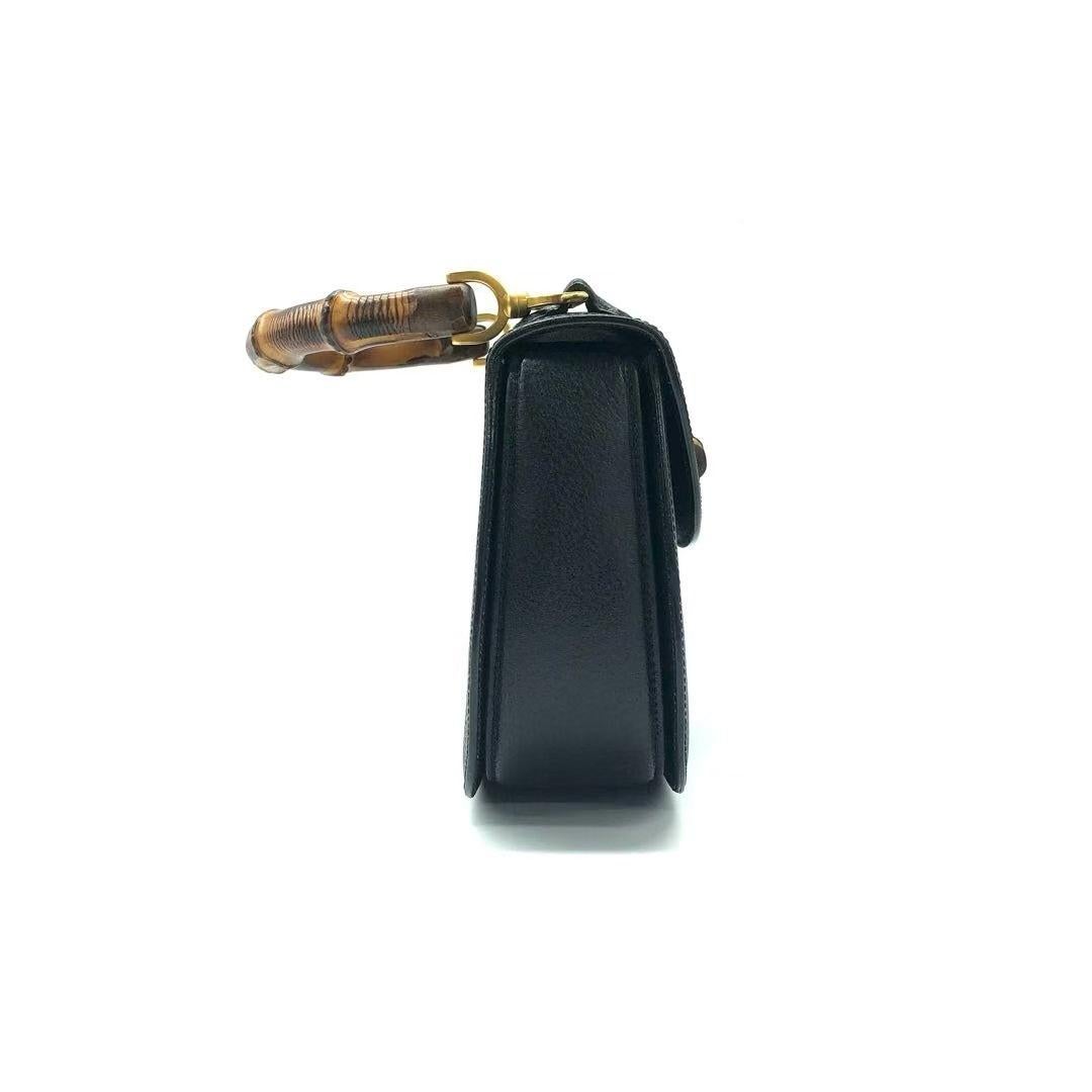 Gucci Bamboo 1947 Top Handle Bag Leather Medium Black For Sale 2