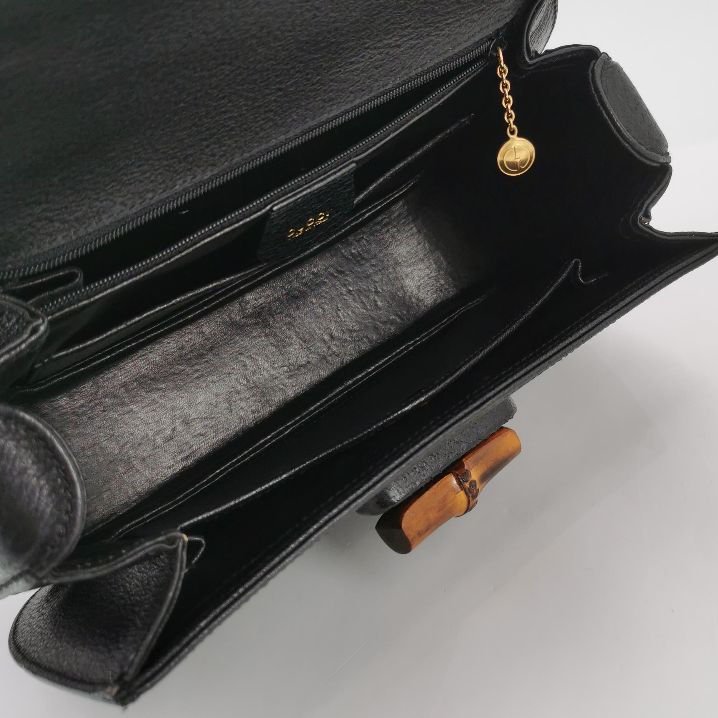 Gucci Bamboo 1947 Borsa a manico alto in pelle media nera in vendita 4