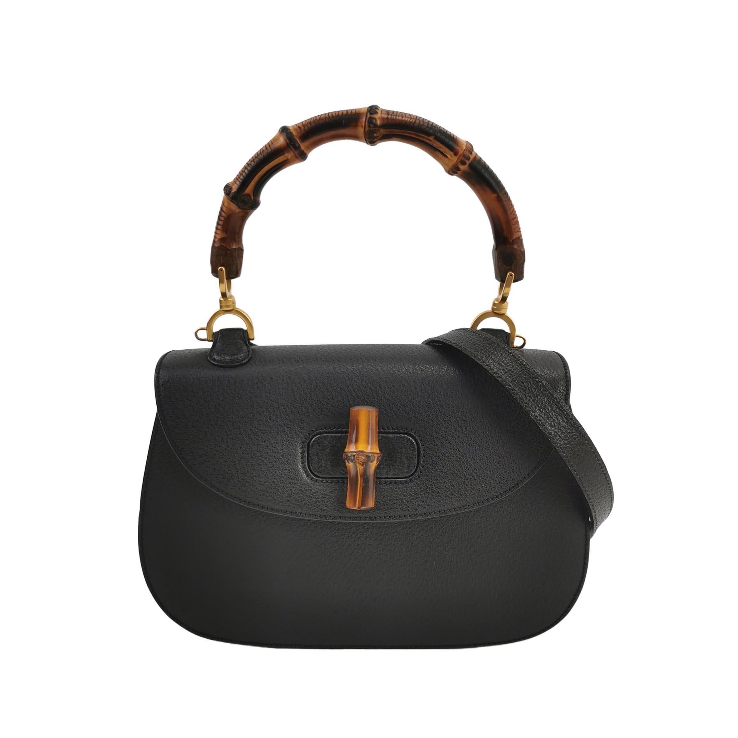 Gucci Bamboo 1947 Bolso Asa Superior Piel Mediano Negro