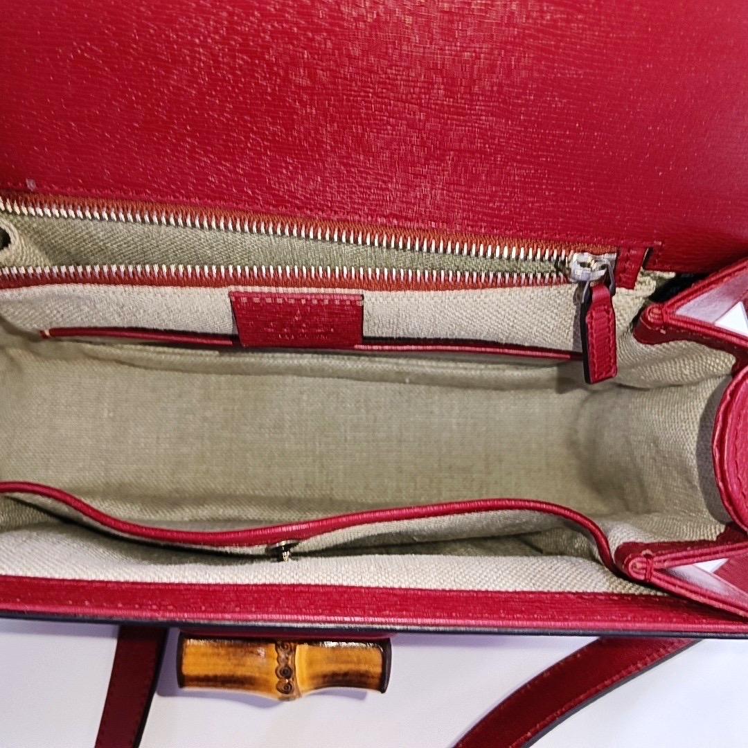 Gucci Bamboo 1947 Top Handle Bag Leather Medium Burgundy with Strap 2