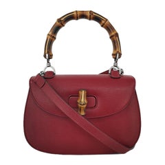 Gucci Bamboo 1947 Top Handle Bag Leather Medium Burgundy with Strap