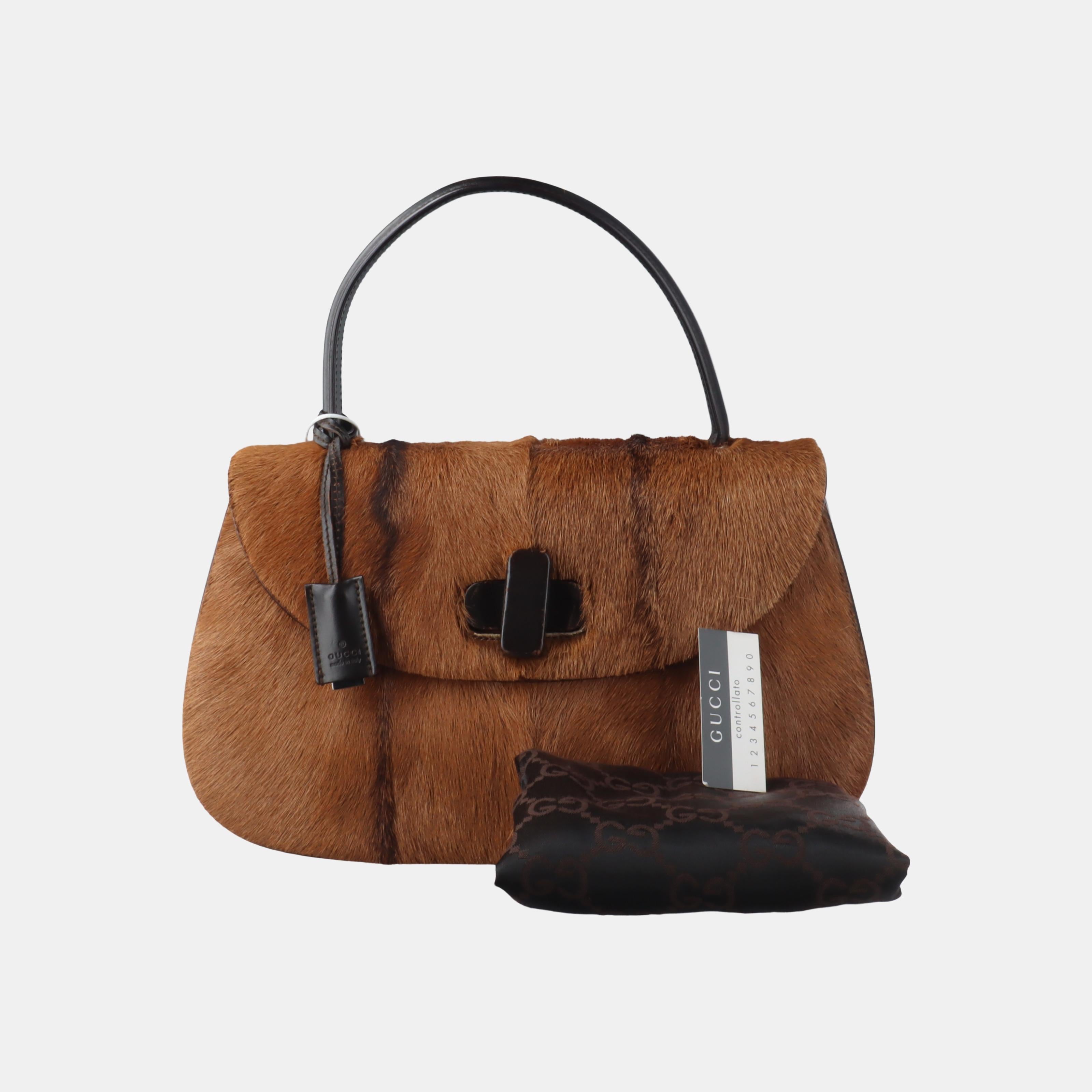Women's Gucci Bamboo 1947 Top Handle Bag Leather Medium Pony-style Calfskin Leather