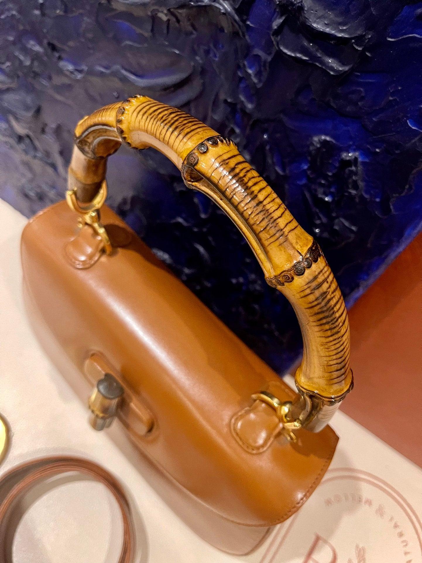 Gucci Bamboo 1947 Top Handle Bag Leather Medium Tan Brown In Excellent Condition In AUBERVILLIERS, FR