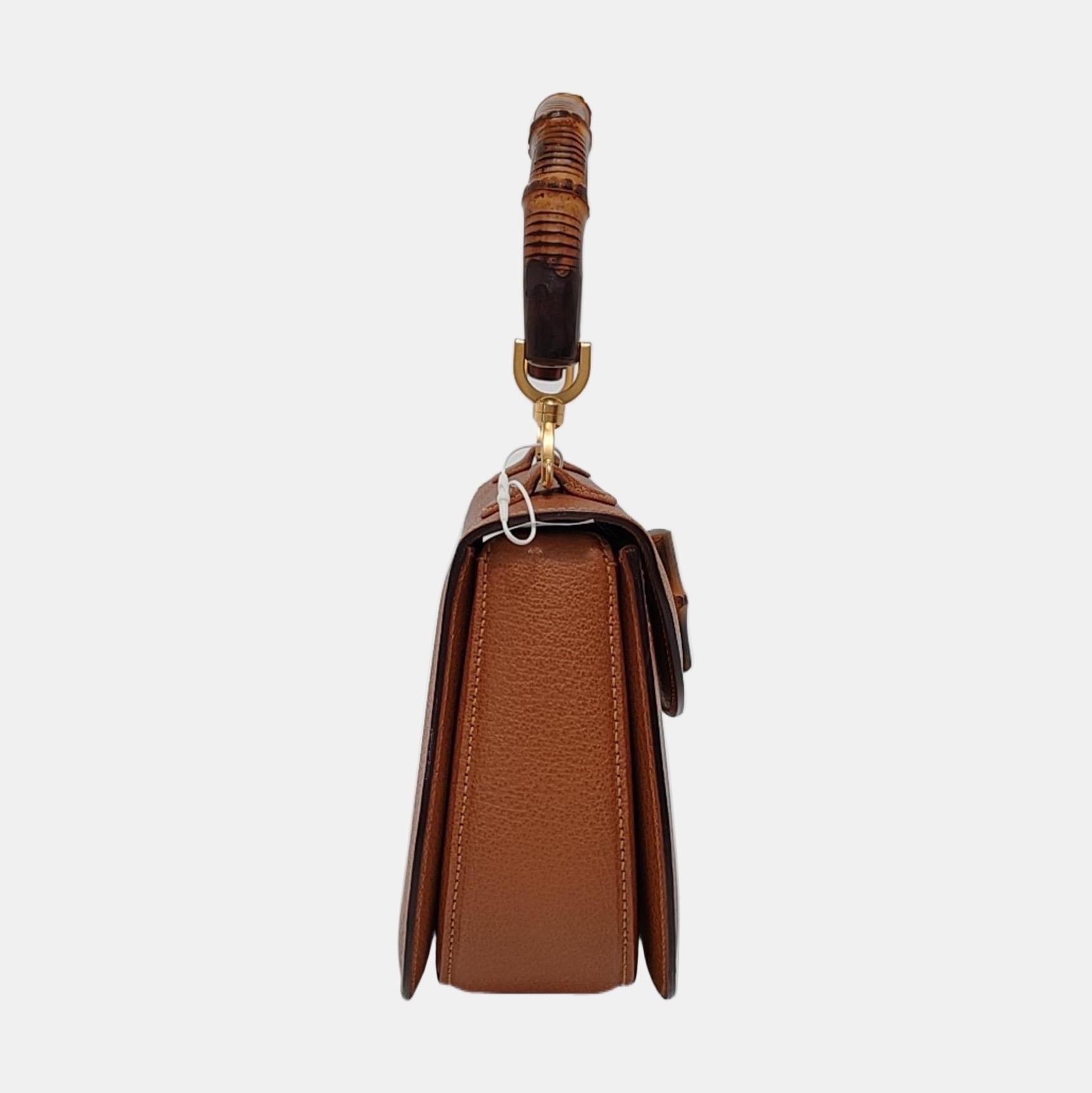 Gucci Bamboo 1947 Top Handle Bag Leather Medium Tan Brown In Good Condition In AUBERVILLIERS, FR