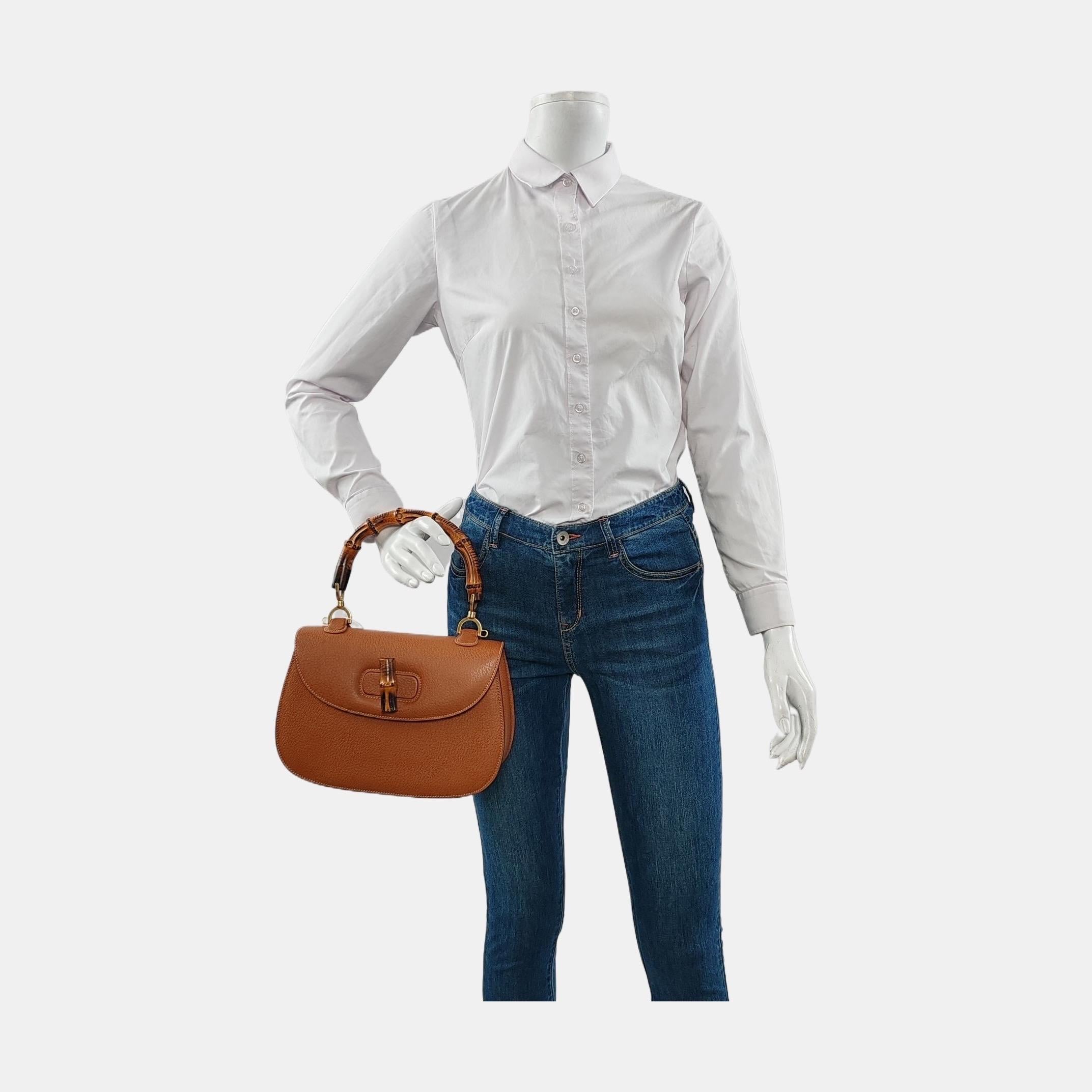 Women's Gucci Bamboo 1947 Top Handle Bag Leather Medium Tan Brown