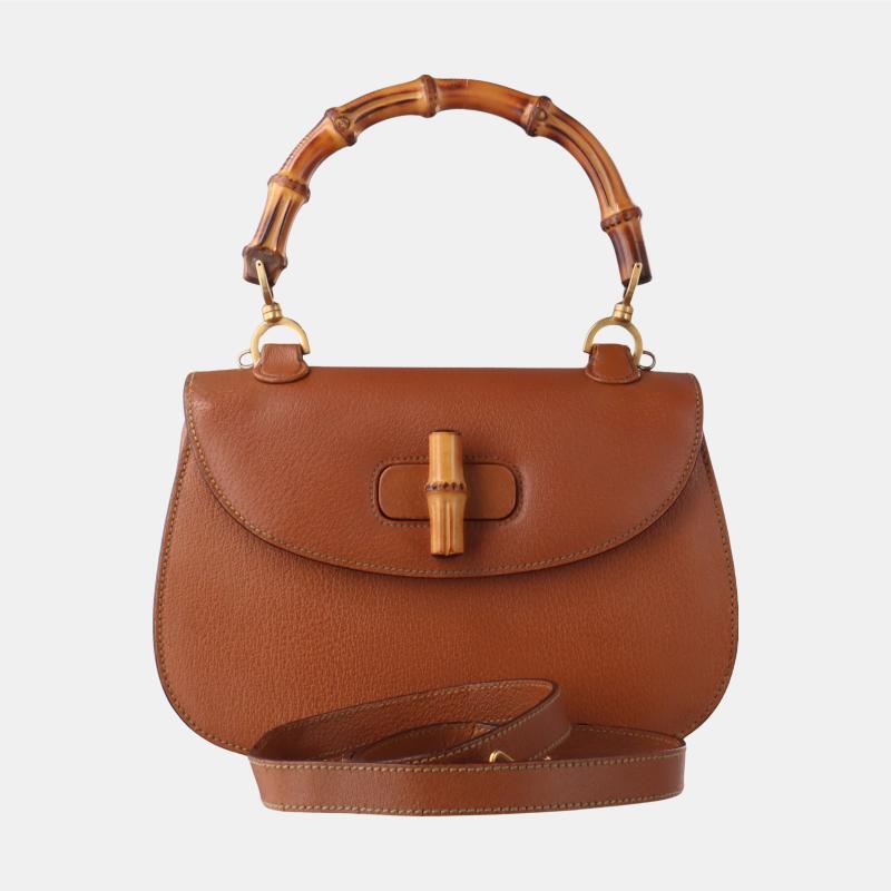 Gucci Bamboo 1947 Top Handle Bag Leather Medium Tan Brown 1