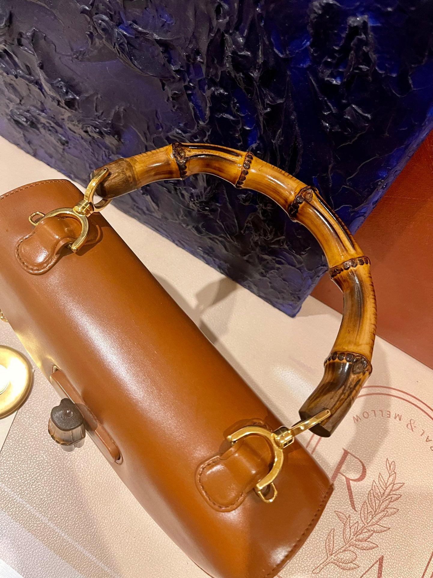 Gucci Bamboo 1947 Top Handle Bag Leather Medium Tan Brown 2
