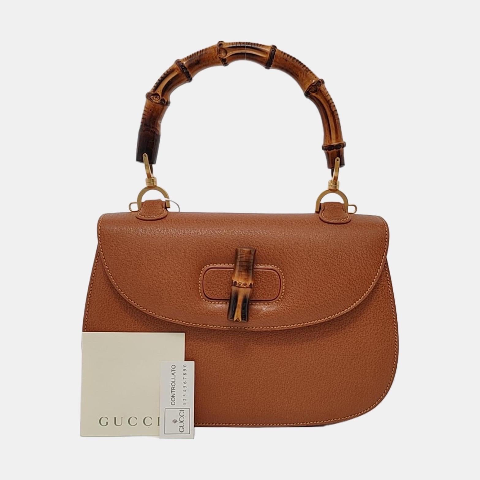 Gucci Bamboo 1947 Top Handle Bag Leather Medium Tan Brown 3