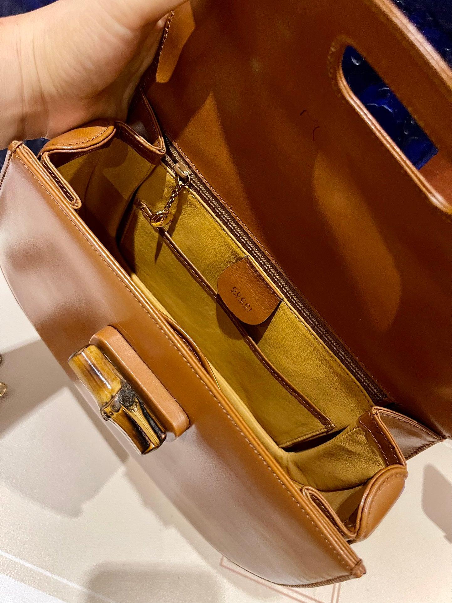 Gucci Bamboo 1947 Top Handle Bag Leather Medium Tan Brown 4