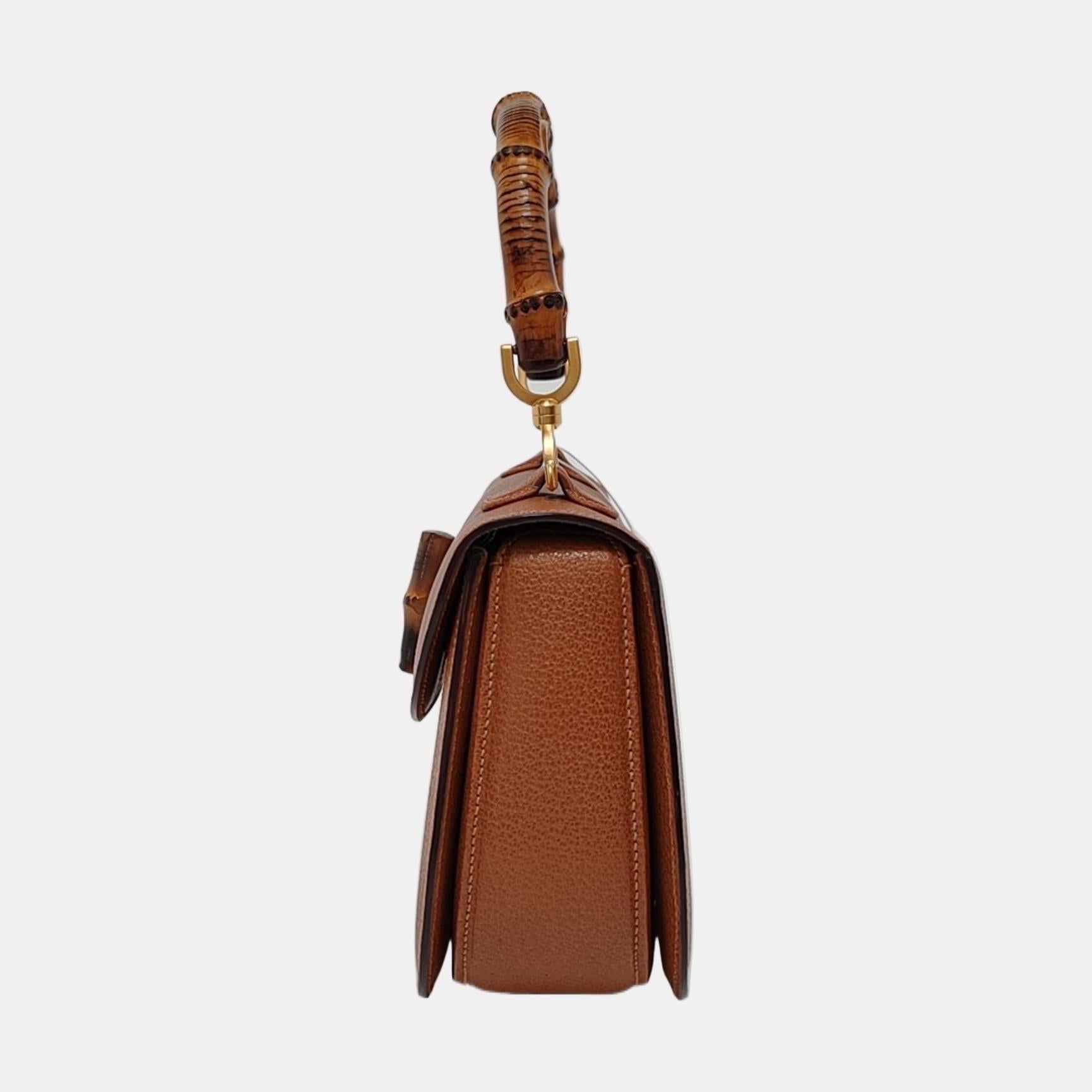 Gucci Bamboo 1947 Top Handle Bag Leather Medium Tan Brown 4