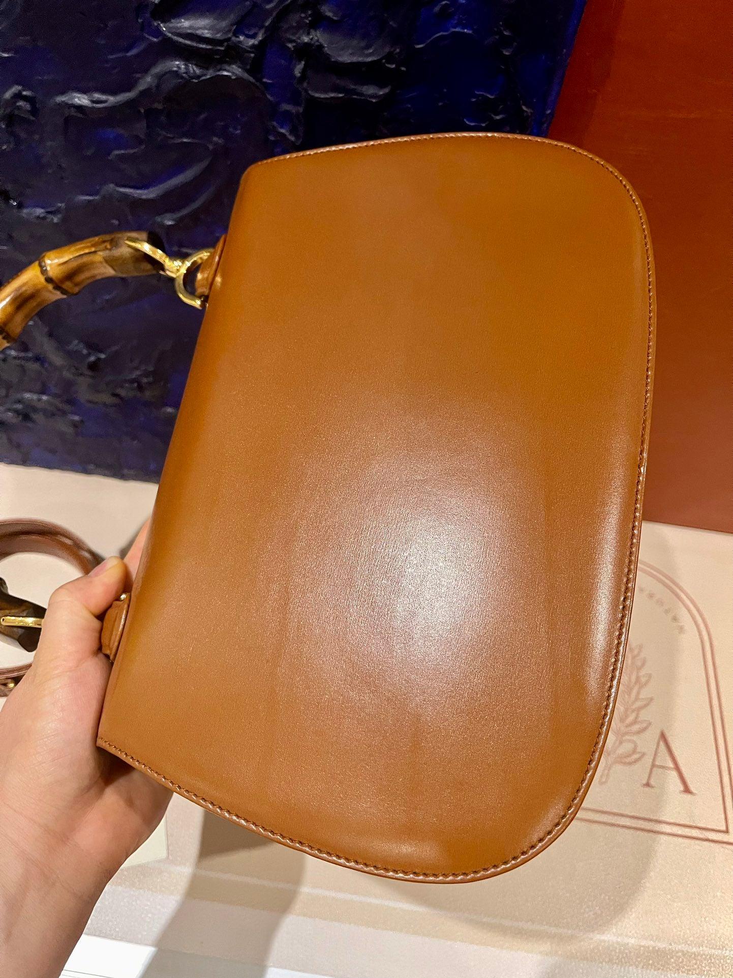 Gucci Bamboo 1947 Top Handle Bag Leather Medium Tan Brown 5