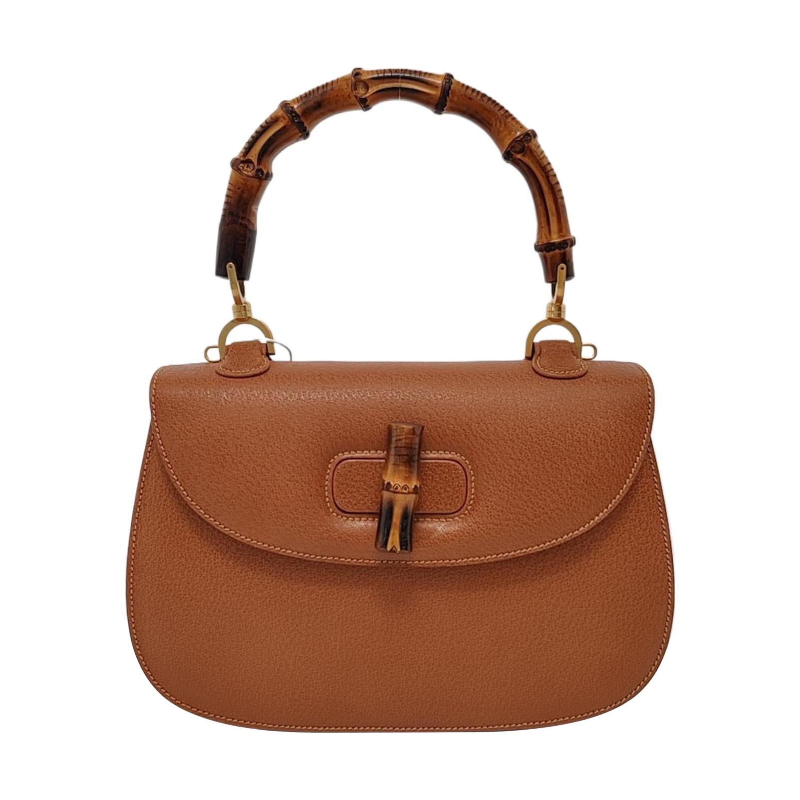 Gucci Bamboo 1947 Top Handle Bag Leather Medium Tan Brown