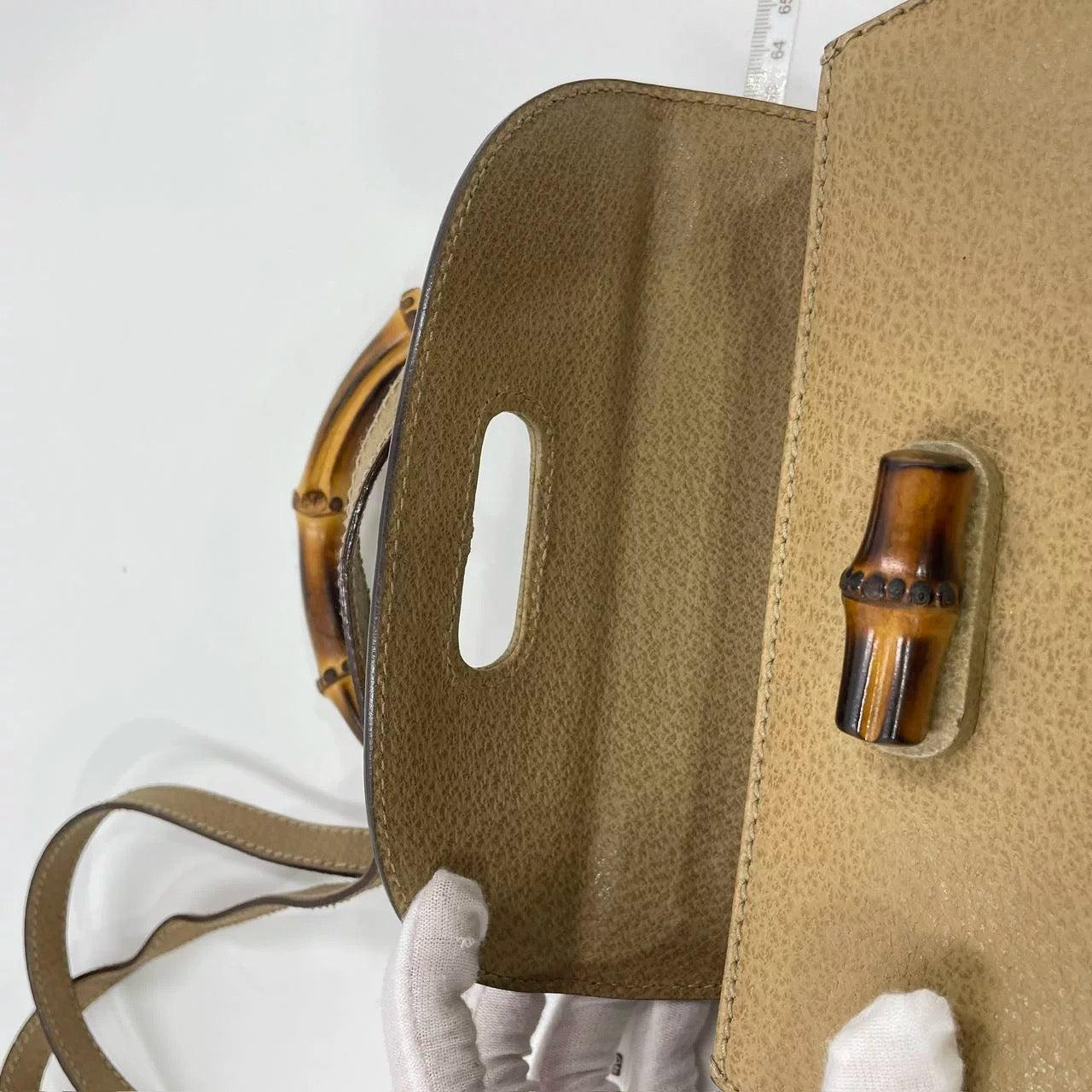Gucci Bamboo 1947 Top Handle Bag Leather Small Beige with Strap 13