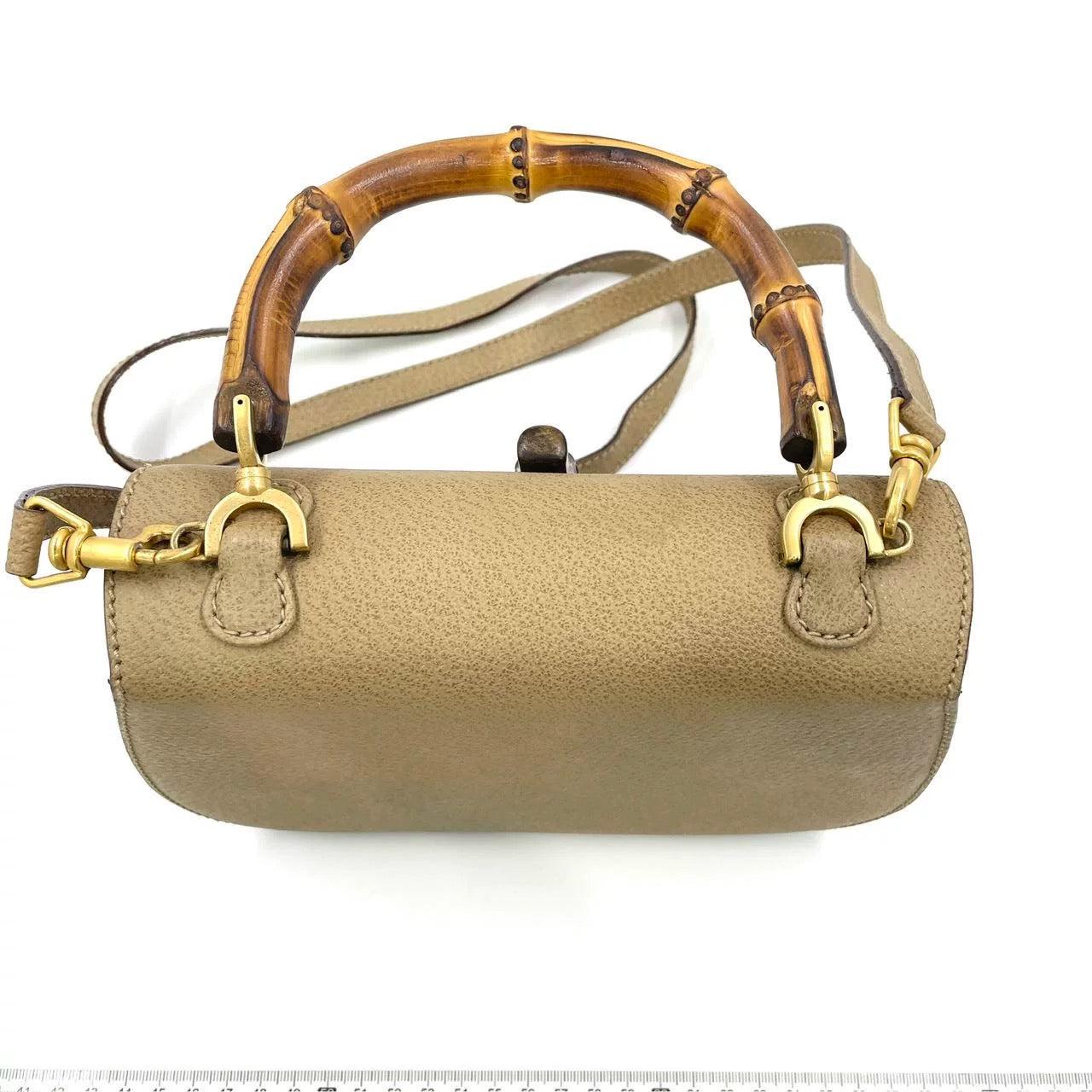 Gucci Bamboo 1947 Top Handle Bag Leather Small Beige with Strap 1