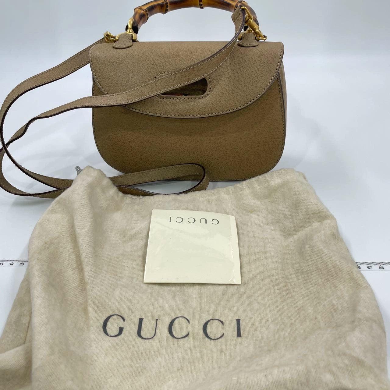 Gucci Bamboo 1947 Top Handle Bag Leather Small Beige with Strap 3