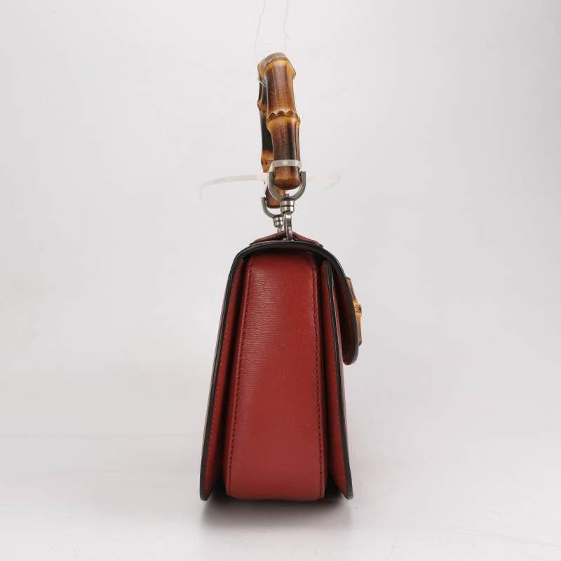 Brown Gucci Bamboo 1947 Top Handle Bag Leather Small Burgundy with Strap For Sale