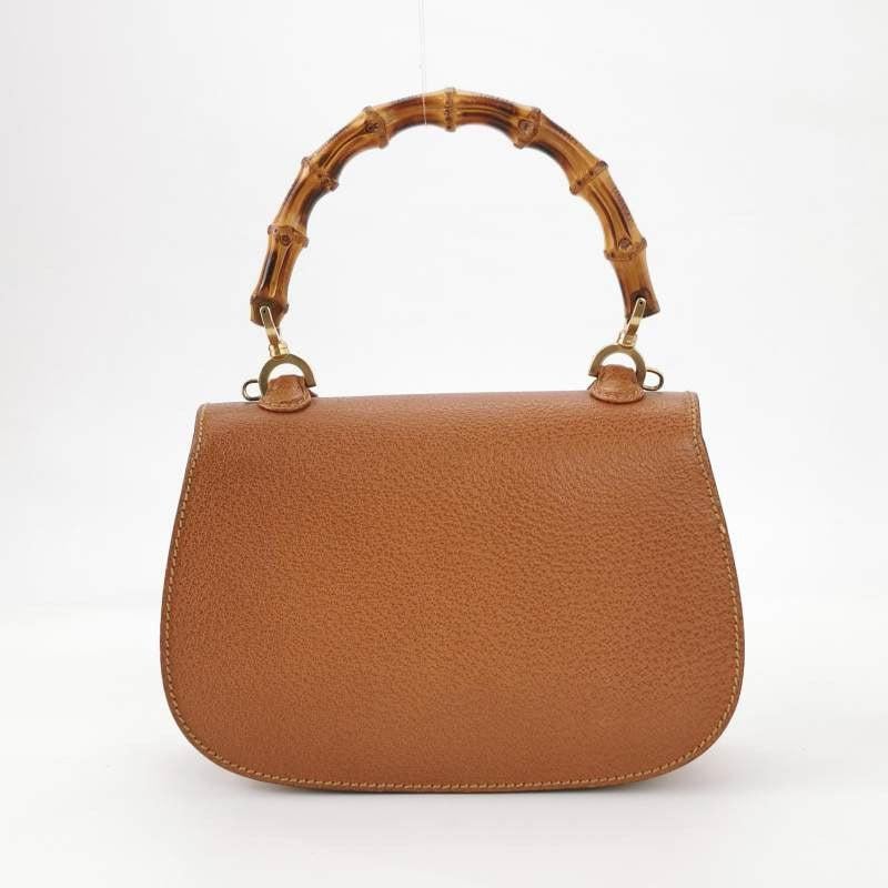 Gucci Bamboo 1947 Top Handle Bag Leather Small Camel with Strap In Good Condition For Sale In AUBERVILLIERS, FR