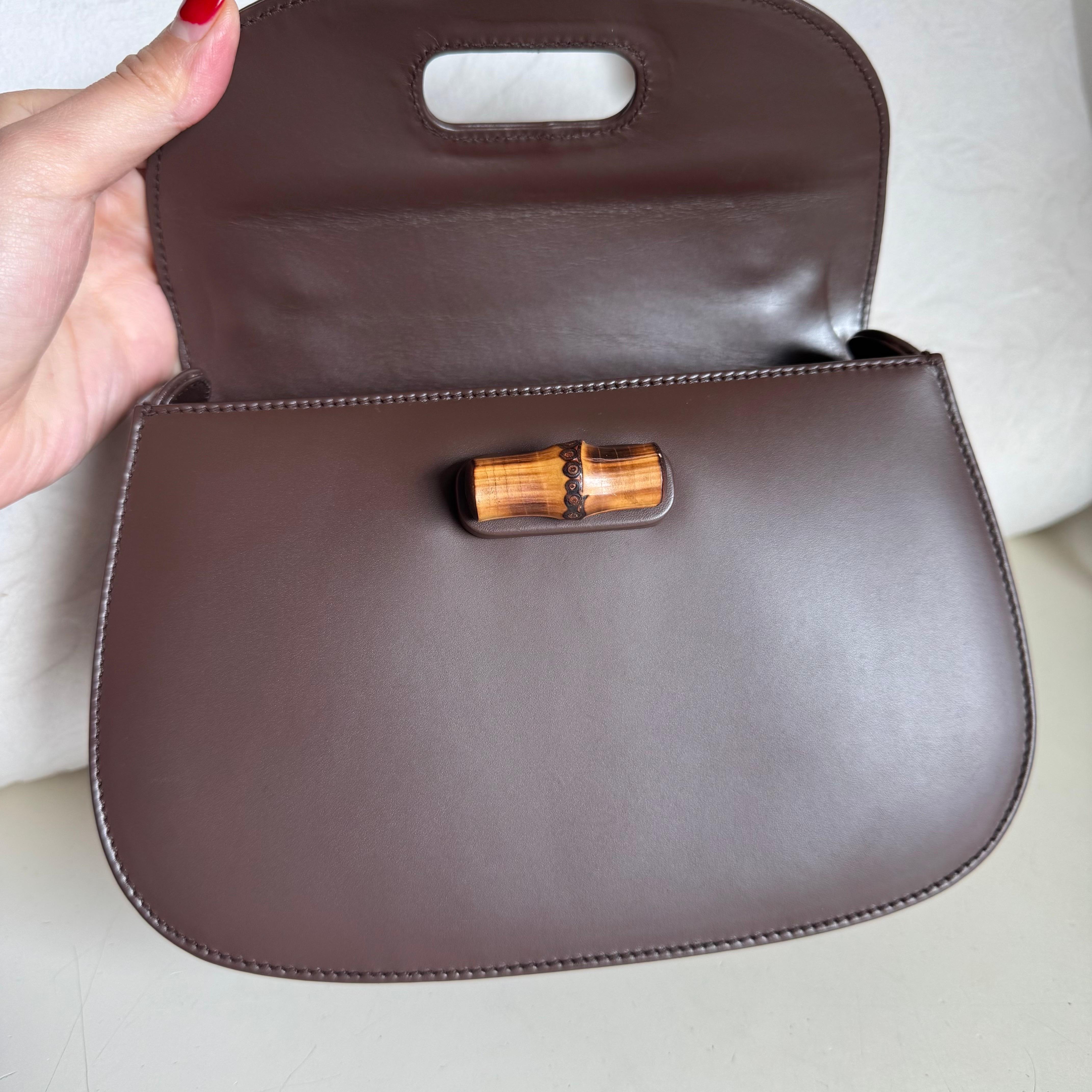 Gucci Bamboo 1947 Top Handle Bag Leather Small Chocolate Brown with Strap 7