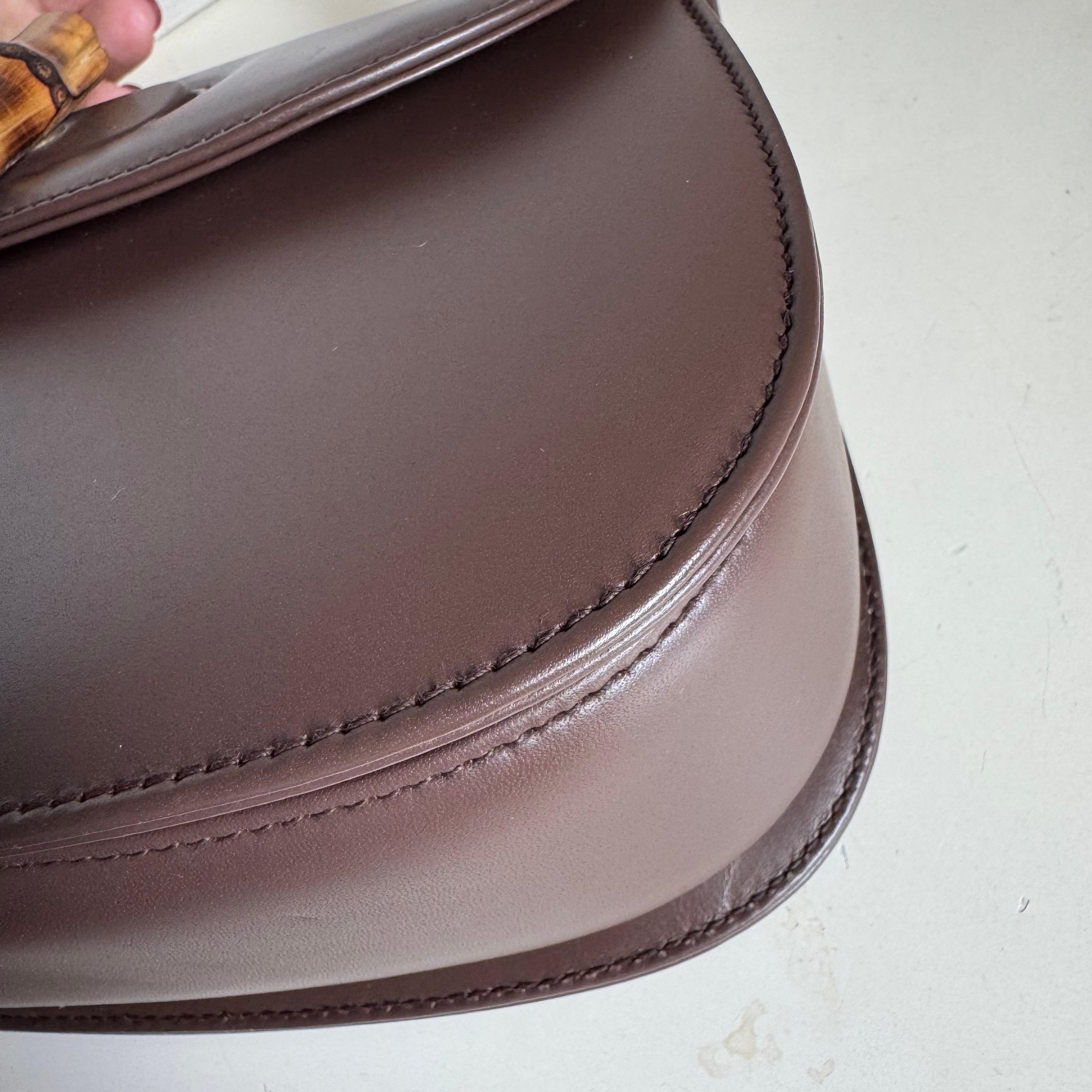 Gucci Bamboo 1947 Top Handle Bag Leather Small Chocolate Brown with Strap 12