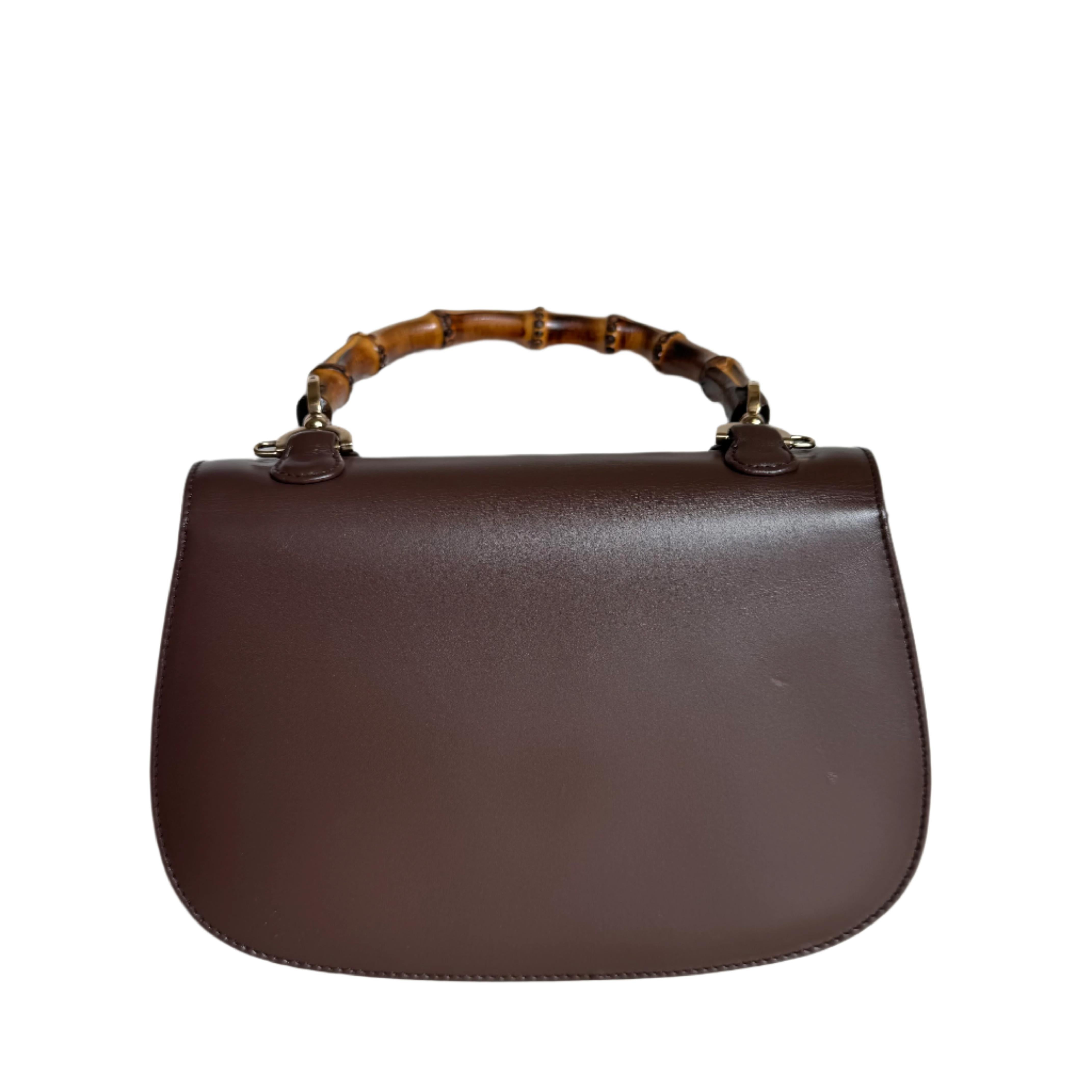 Women's Gucci Bamboo 1947 Top Handle Bag Leather Small Chocolate Brown with Strap