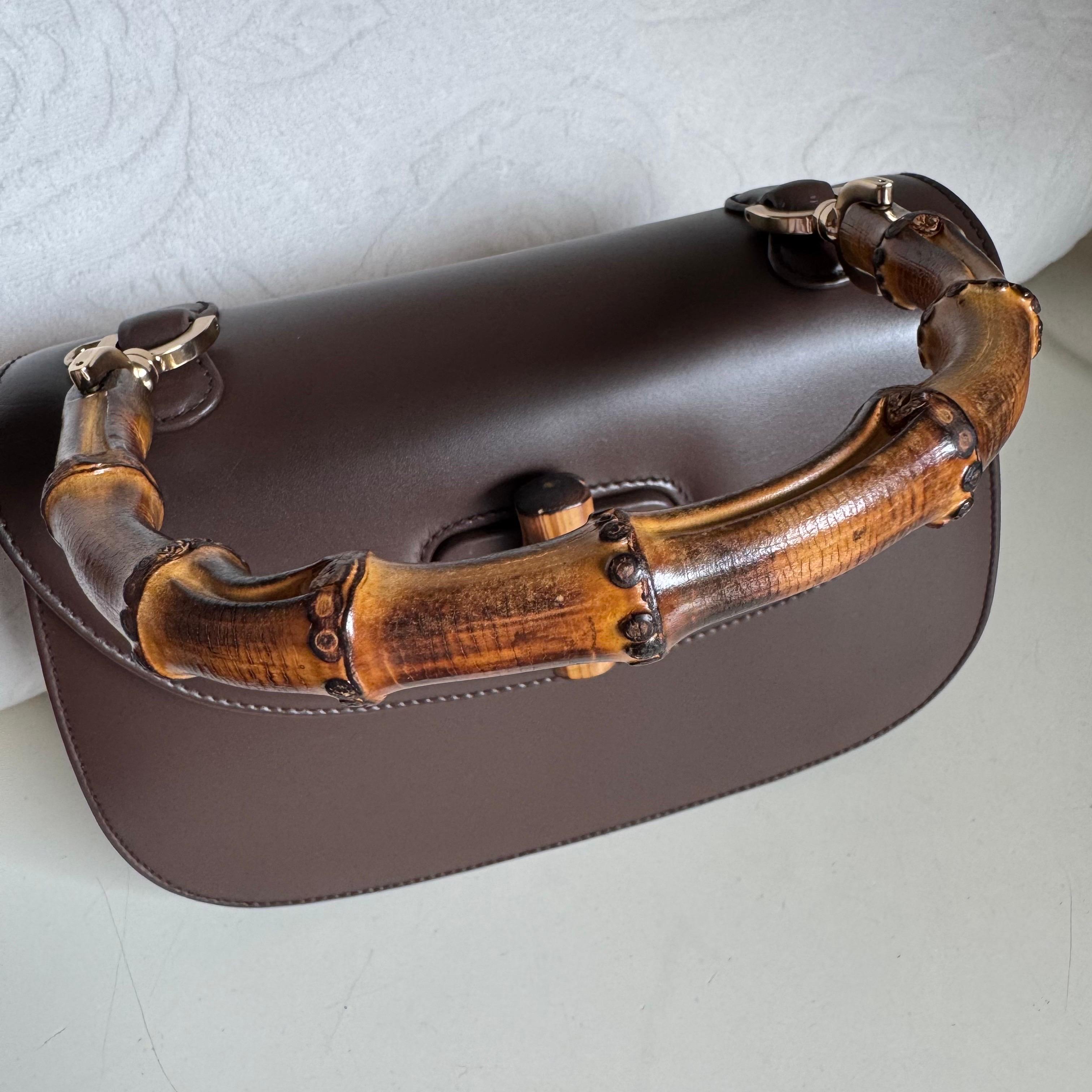Gucci Bamboo 1947 Top Handle Bag Leather Small Chocolate Brown with Strap 2