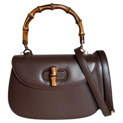 Gucci Bamboo 1947 Top Handle Bag Leather Small Chocolate Brown with Strap